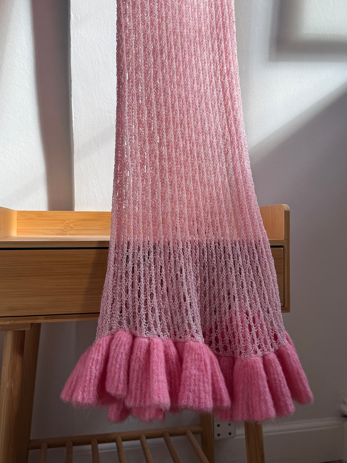 Rotate Pink Open Back Mermaid Crochet Maxi Dress With Ruffle Trim