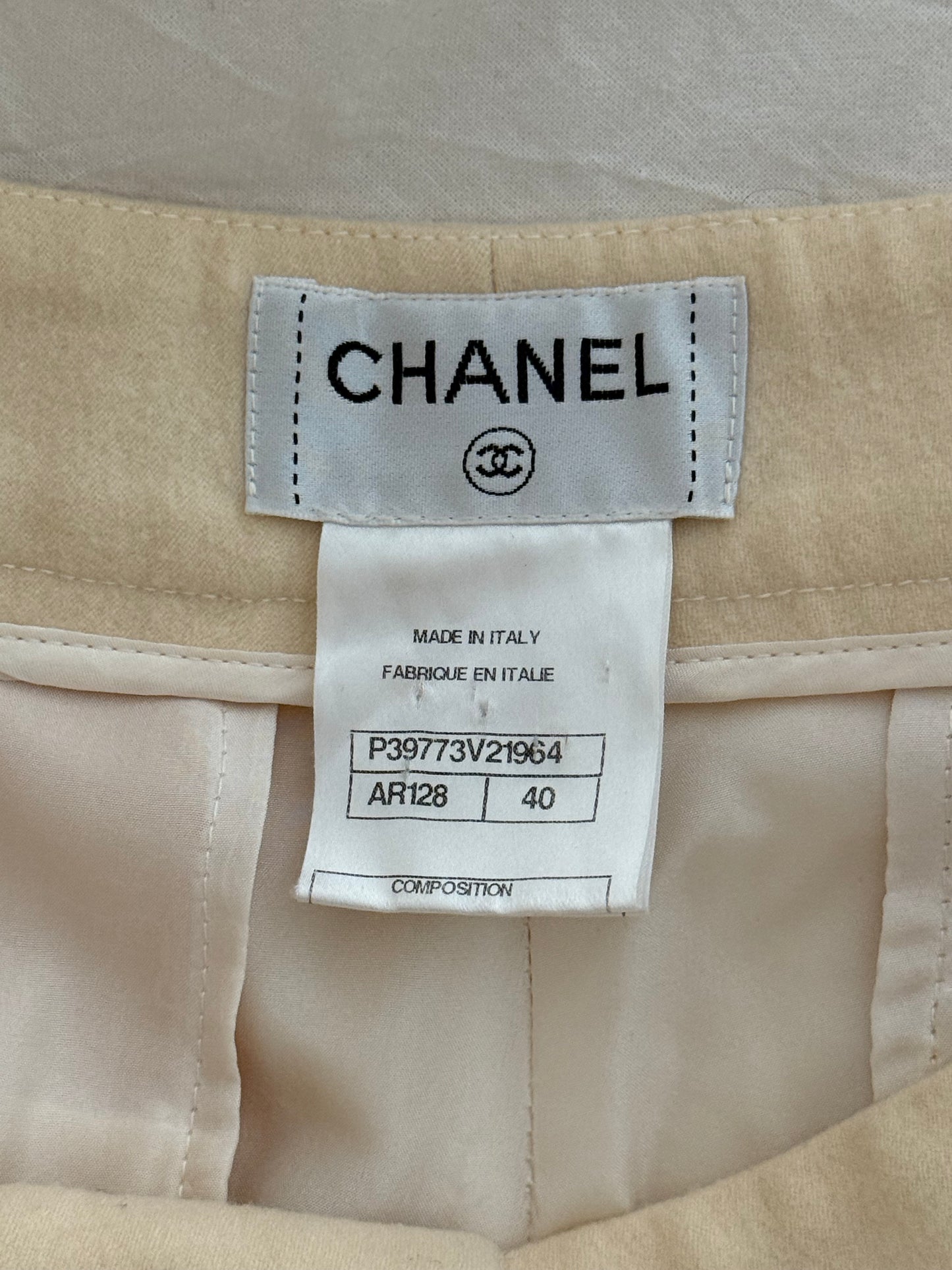 Vintage Chanel Cream Wool and Cashmere Tailored Trousers with Signature Button Detail
