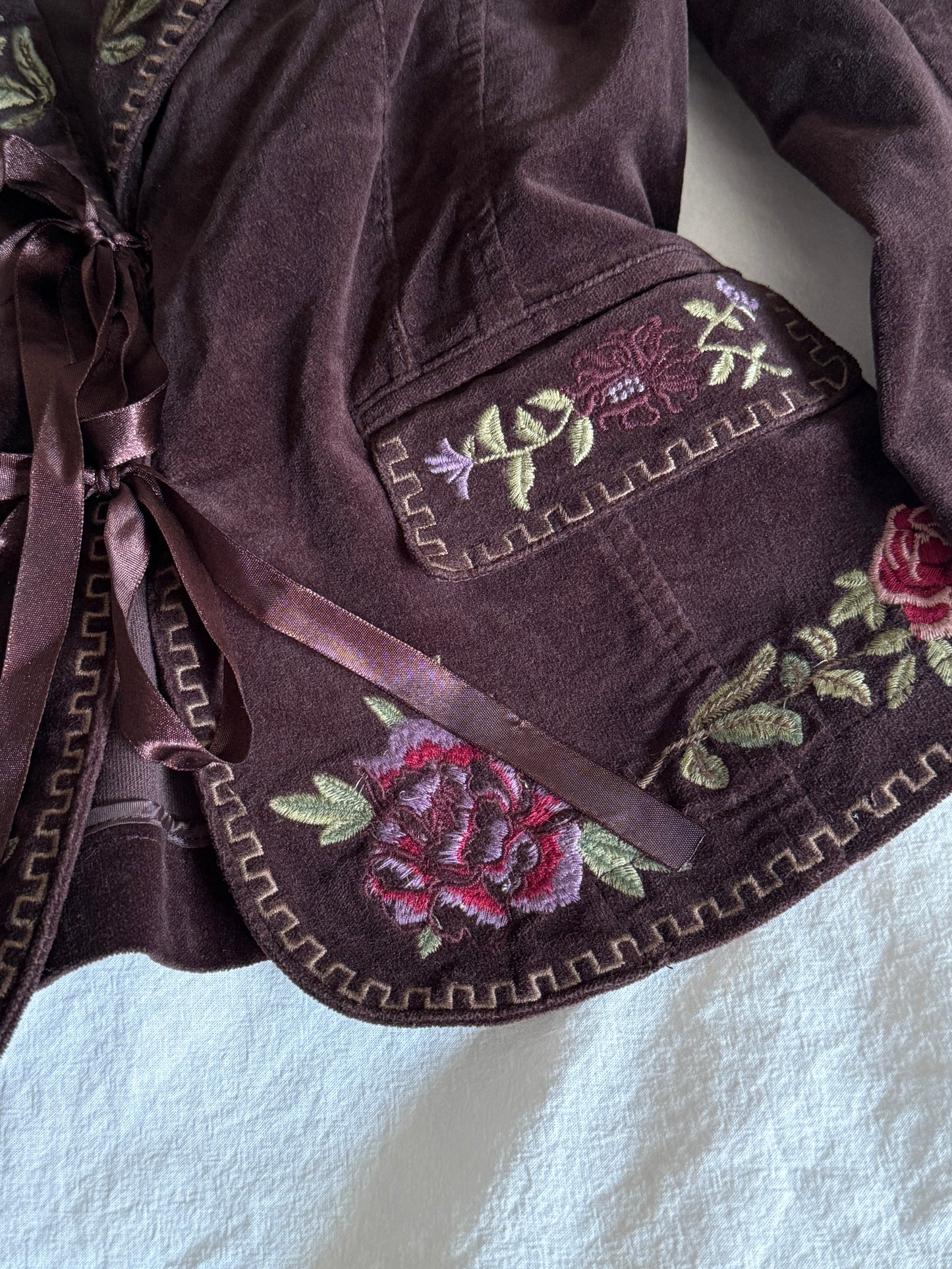 Diane Von Furstenberg Embroidered Velvet Tie Front Blazer