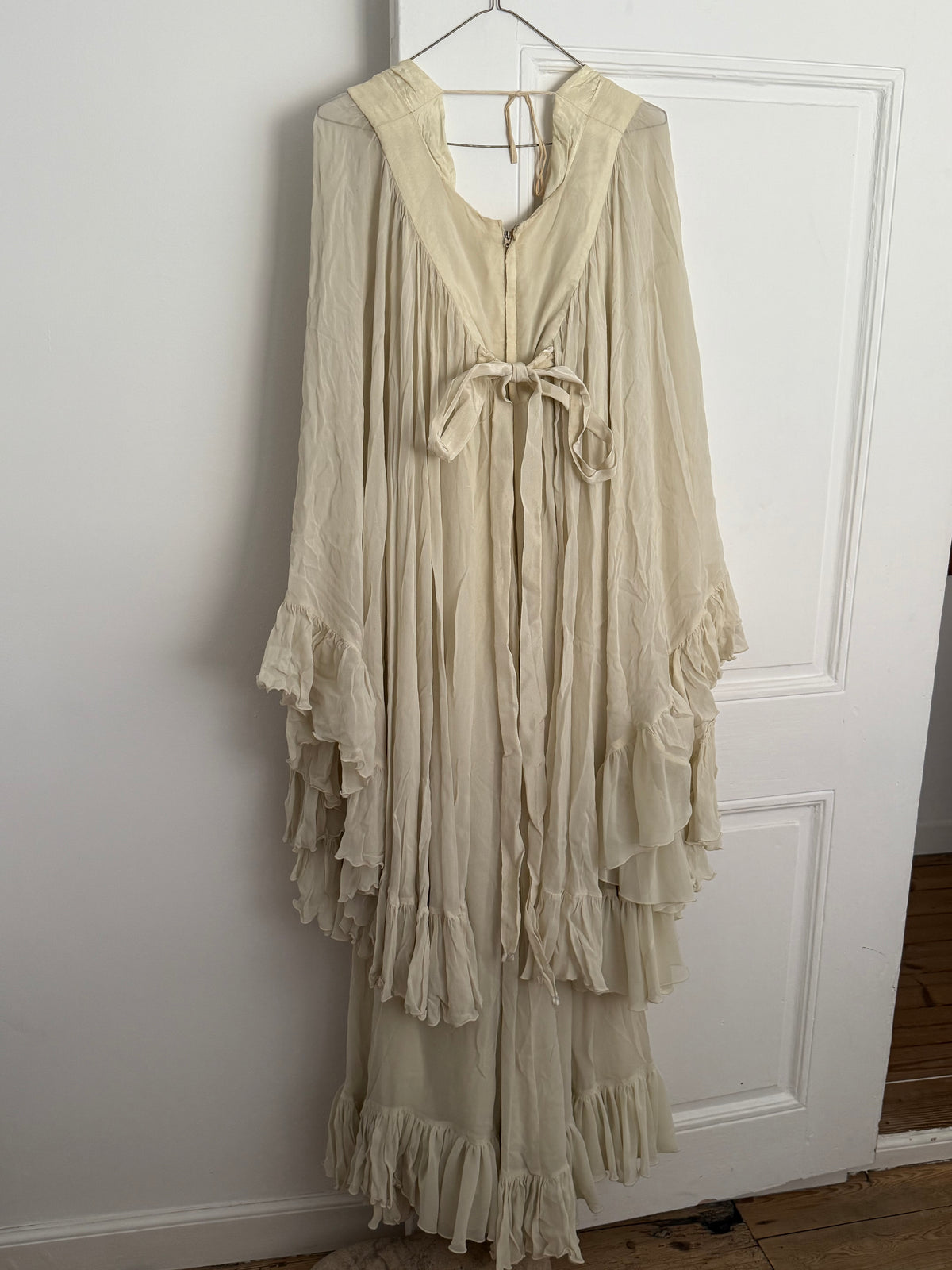 Vintage Ivory Chiffon Angel Sleeve Maxi Dress