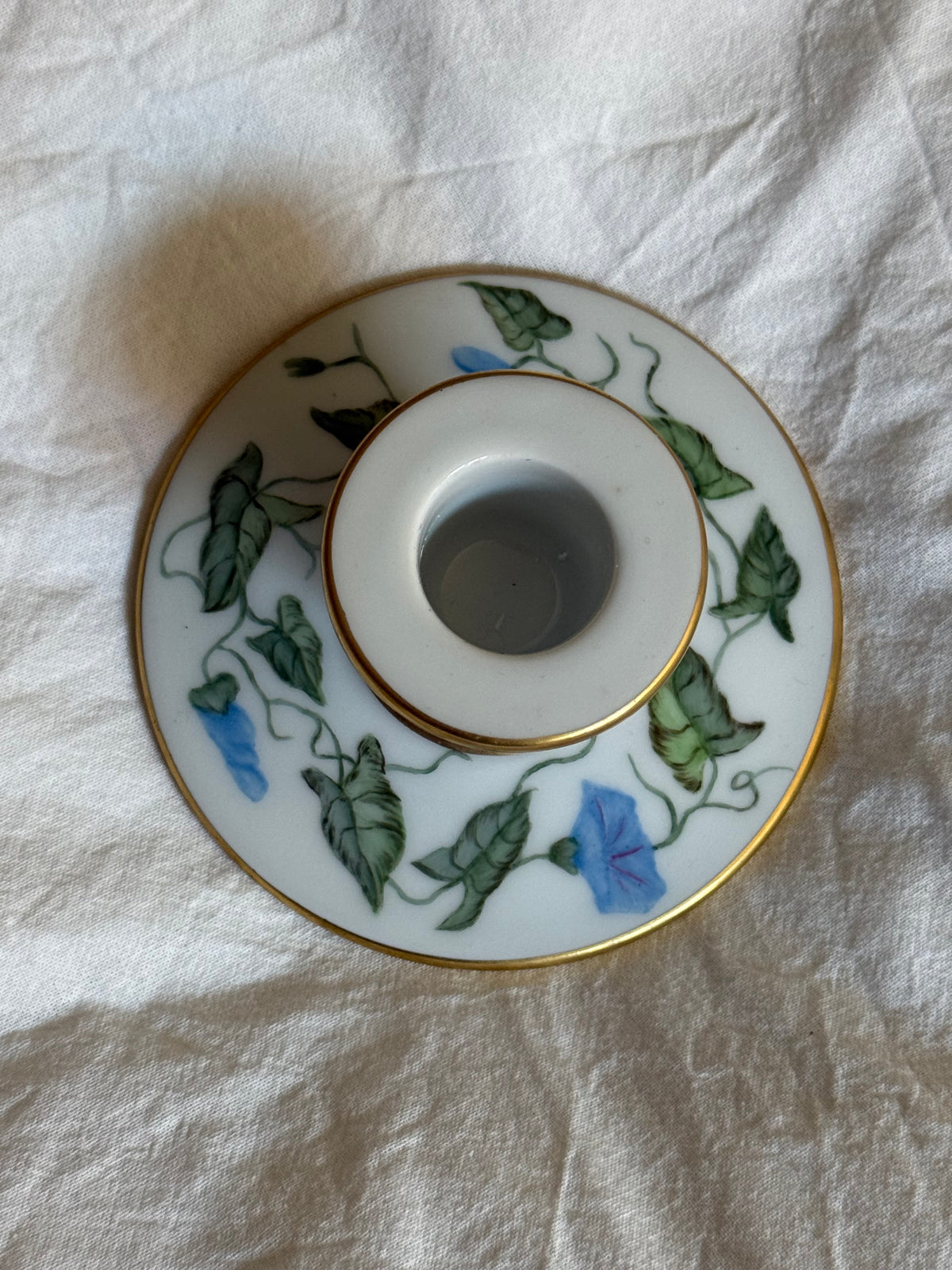 Vintage 1934 Hand Painted Floral Porcelain Candle Holder