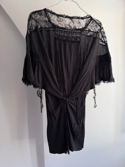 Tsumori Chisato Black Lace Ruffle Sleeve Blouse
