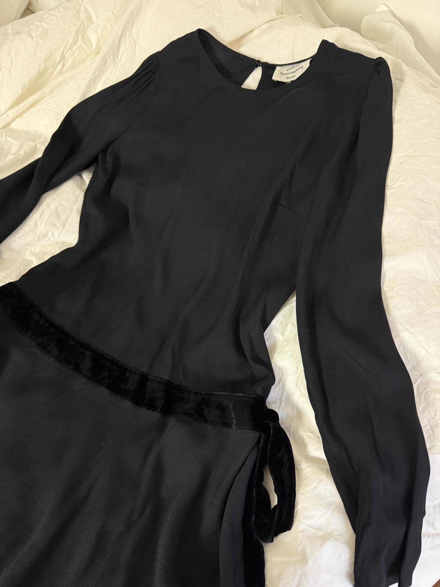 Camille Rowe x Reformation Mini Black Dress
