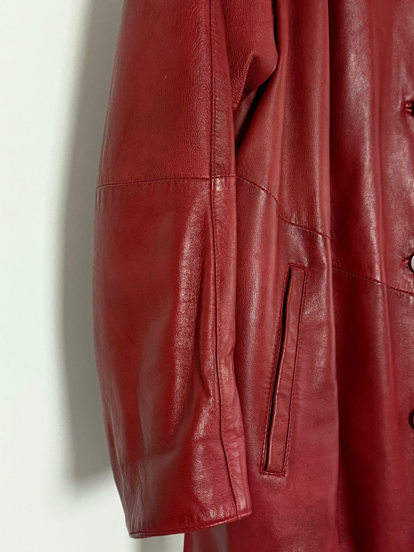 Vintage Red Long Leather Jacket