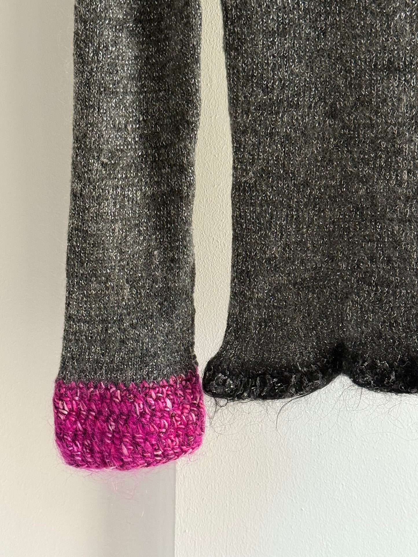 Vintage Mohair Blend Glitter Top with Pink and Blue Knitted Details on the Sleeves