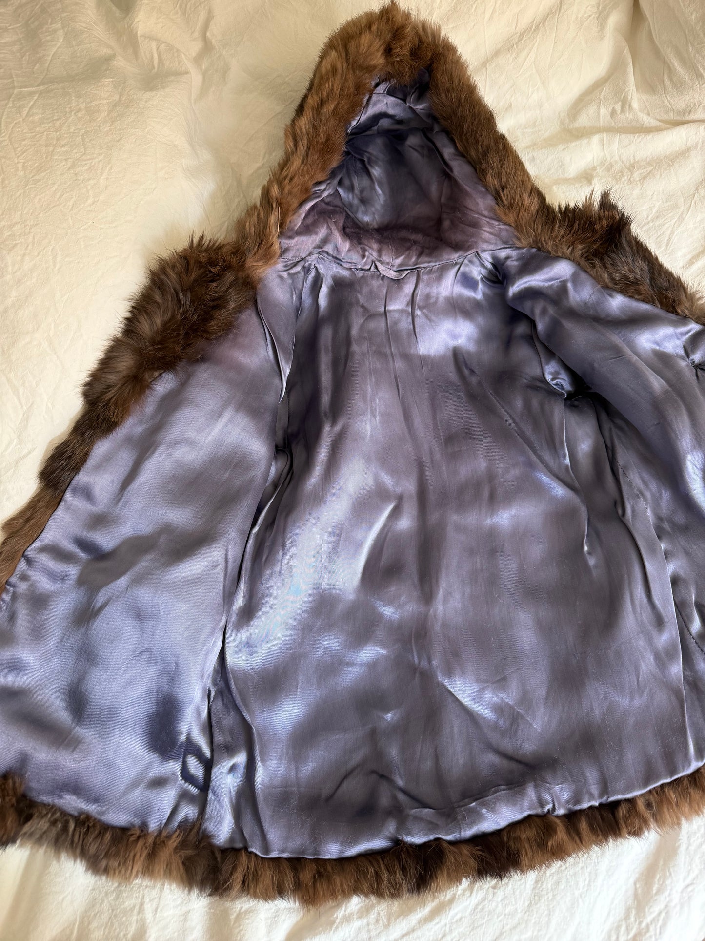 Vintage Children’s Fur Coat with Hoodie and Wood Buttons
