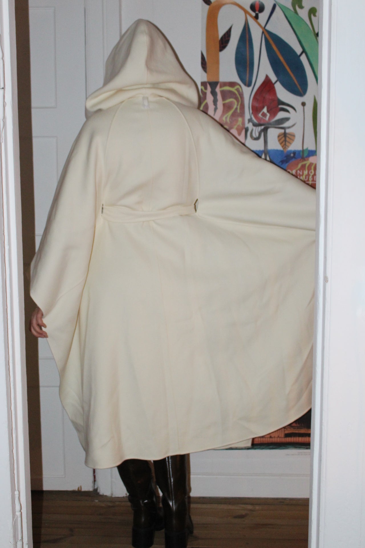 Mackage Wool Cream Poncho with Hood and Belt
