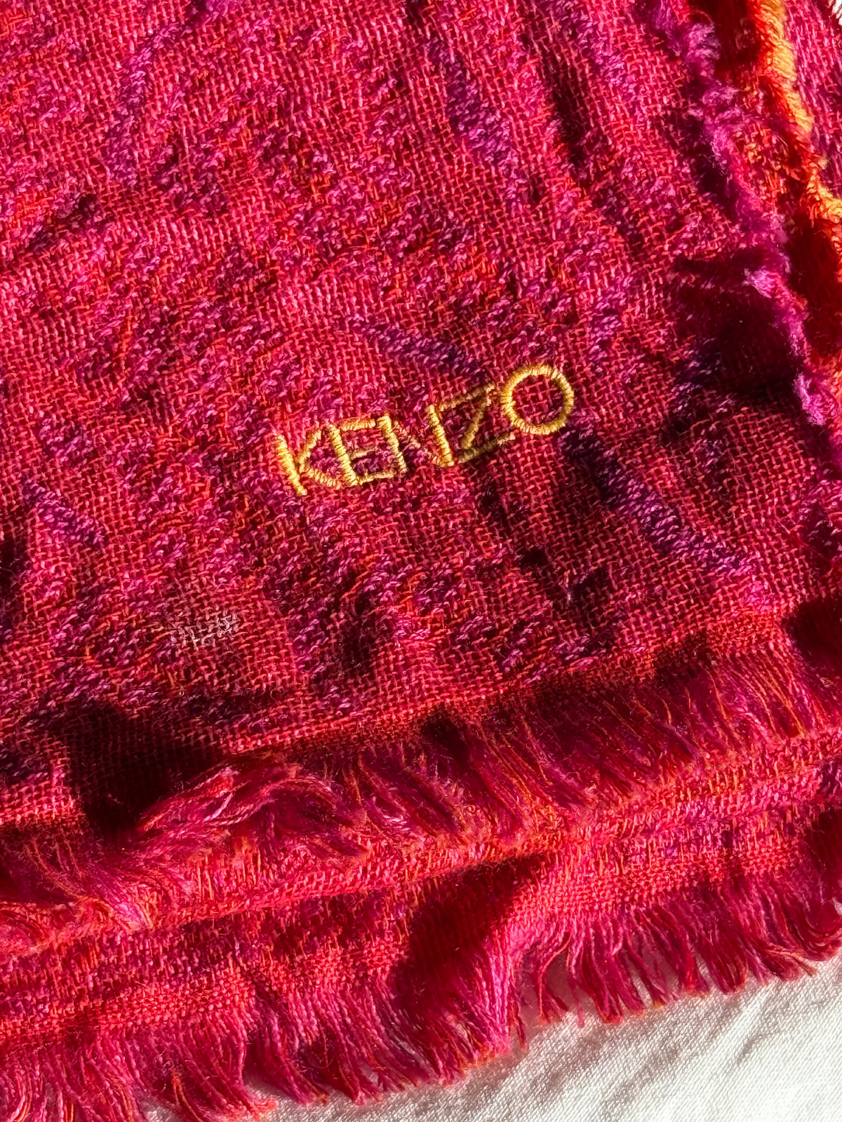 Vintage Kenzo Floral Jacquard Scarf in Pink & Orange