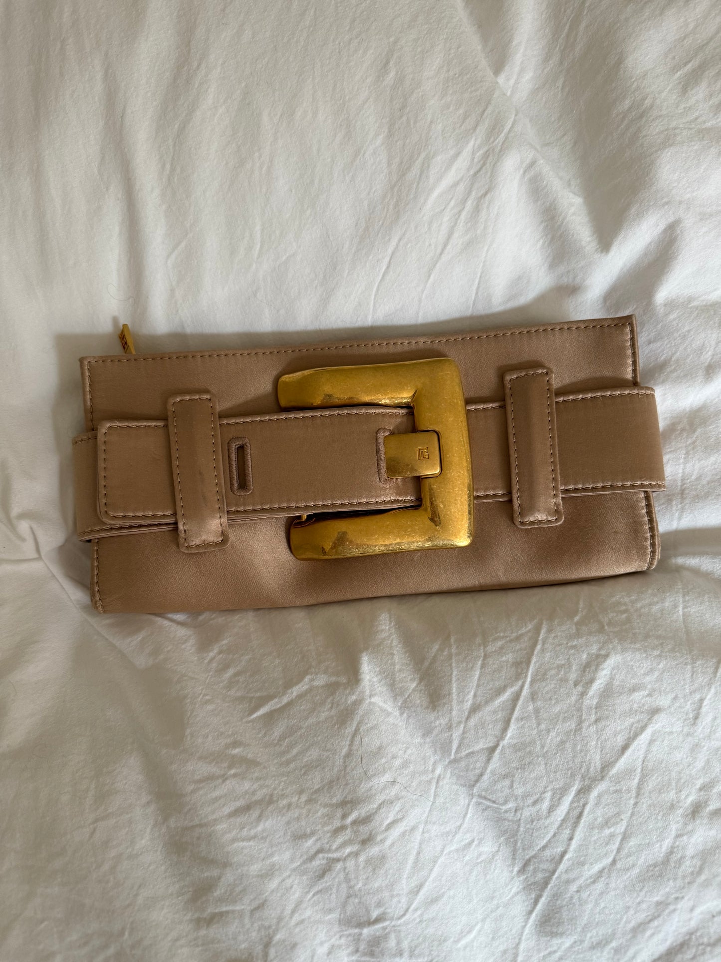 Balmain Rare Belt Clutch in Champagne with Gold Buckle