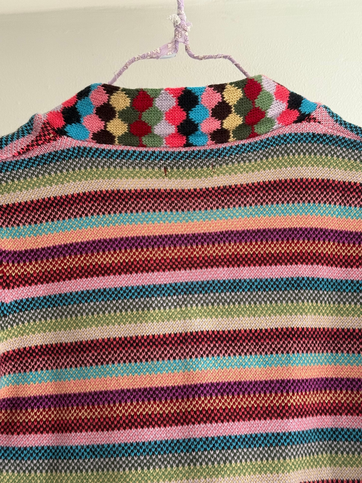 Vintage Rare Cacharel Rainbow Stripe Wool Blend Knit Top With Diamond Tie Scarf Detail
