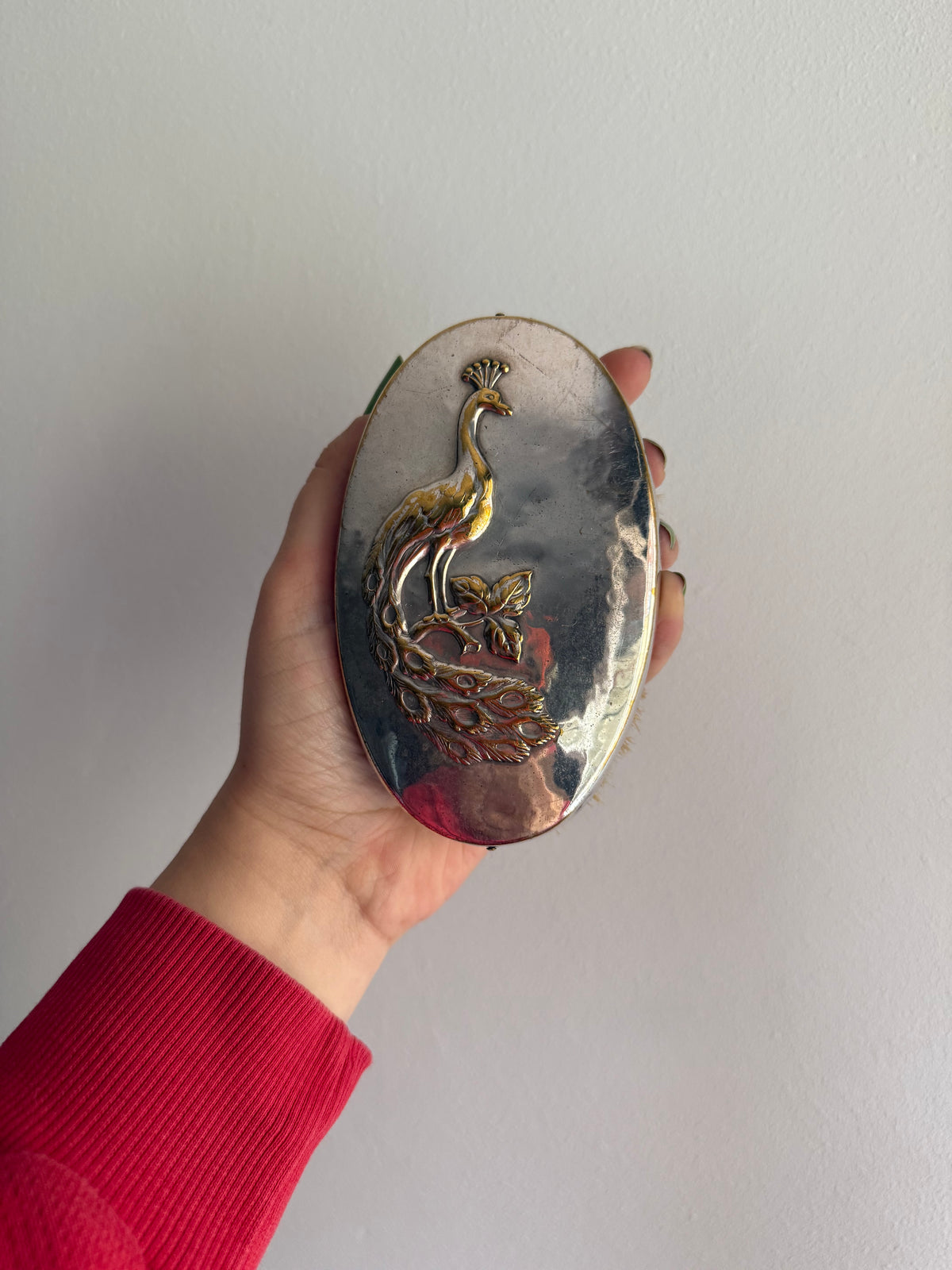 Vintage Silver Tone Peacock Garment Brush