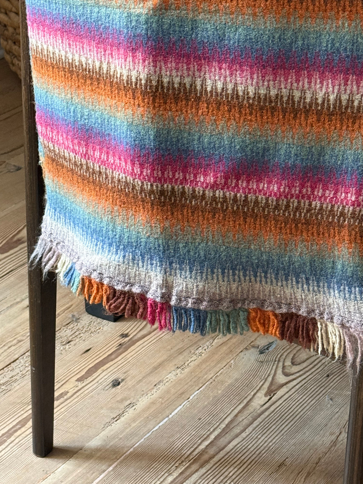 Vintage Multicolor Striped Wool Blend Throw