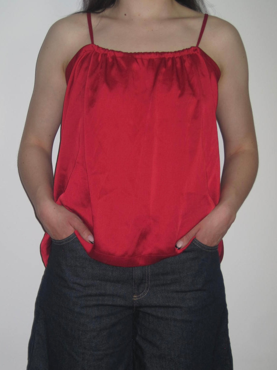 Y-3 Yohji Yamamoto Red Draped Open Back Top