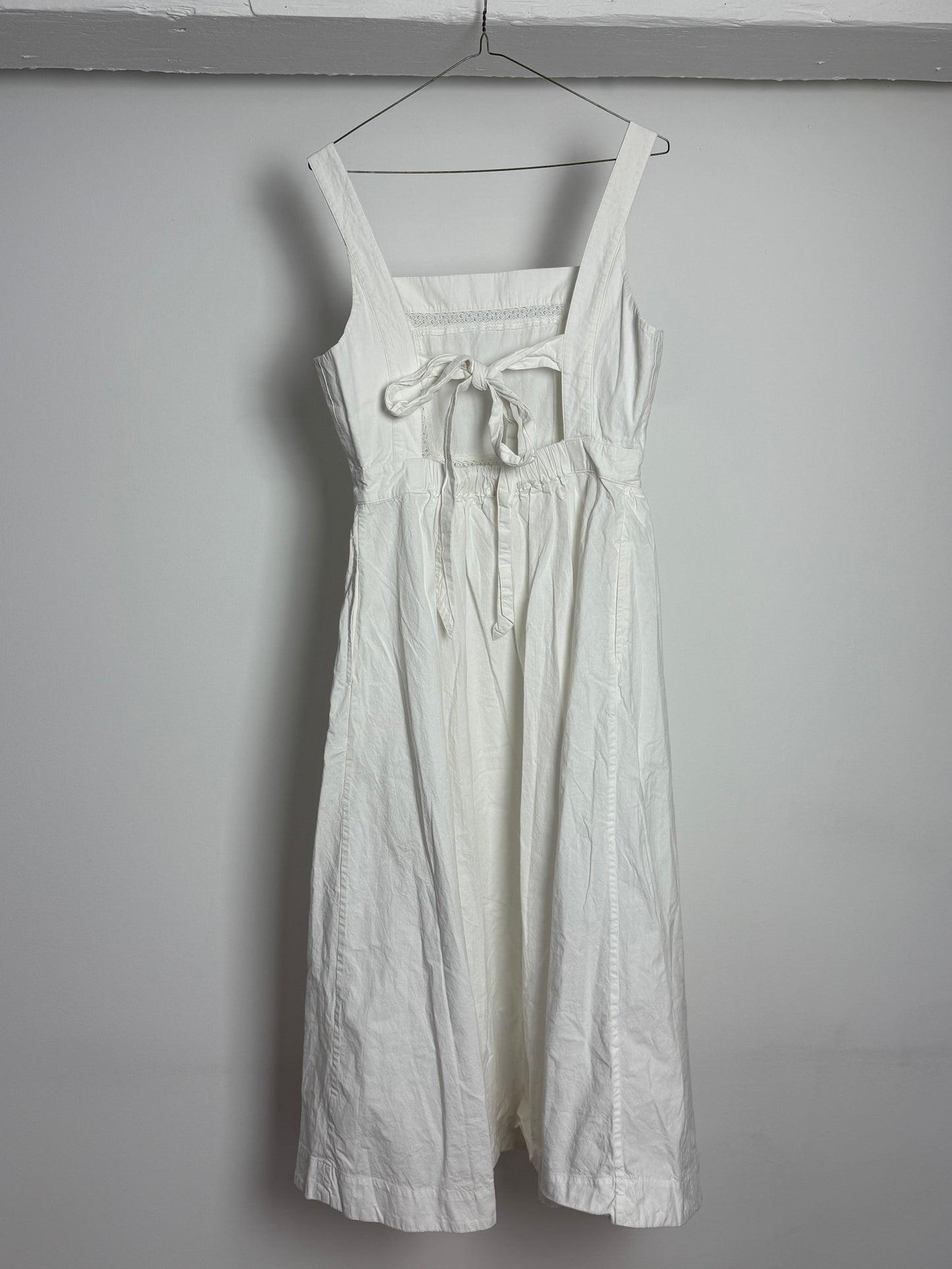 Ciao Lucia White Open Back Cotton Midi Dress with Bow Detail