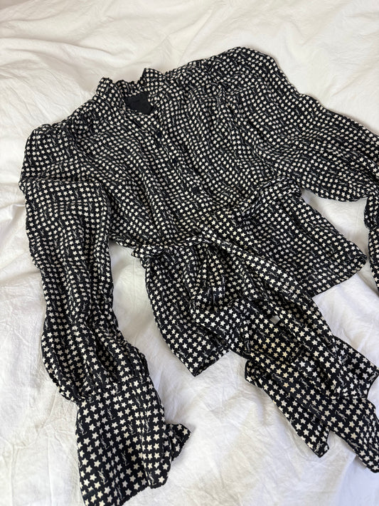Vintage 1970s Yves Saint Laurent Button Up Shirt with Star Print and Monogram