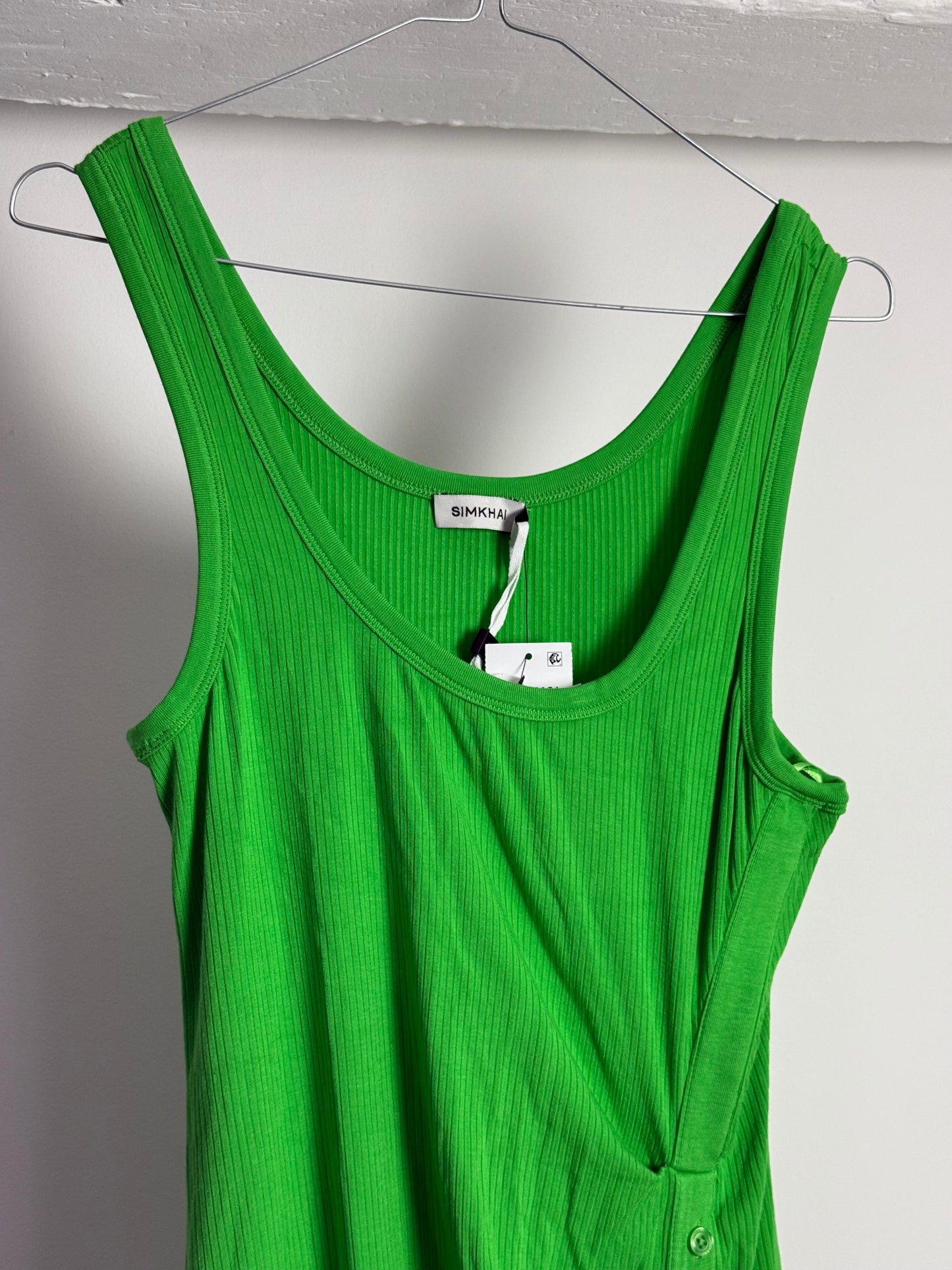 Simkhai Green Ribbed Midi Dress With Button Detail