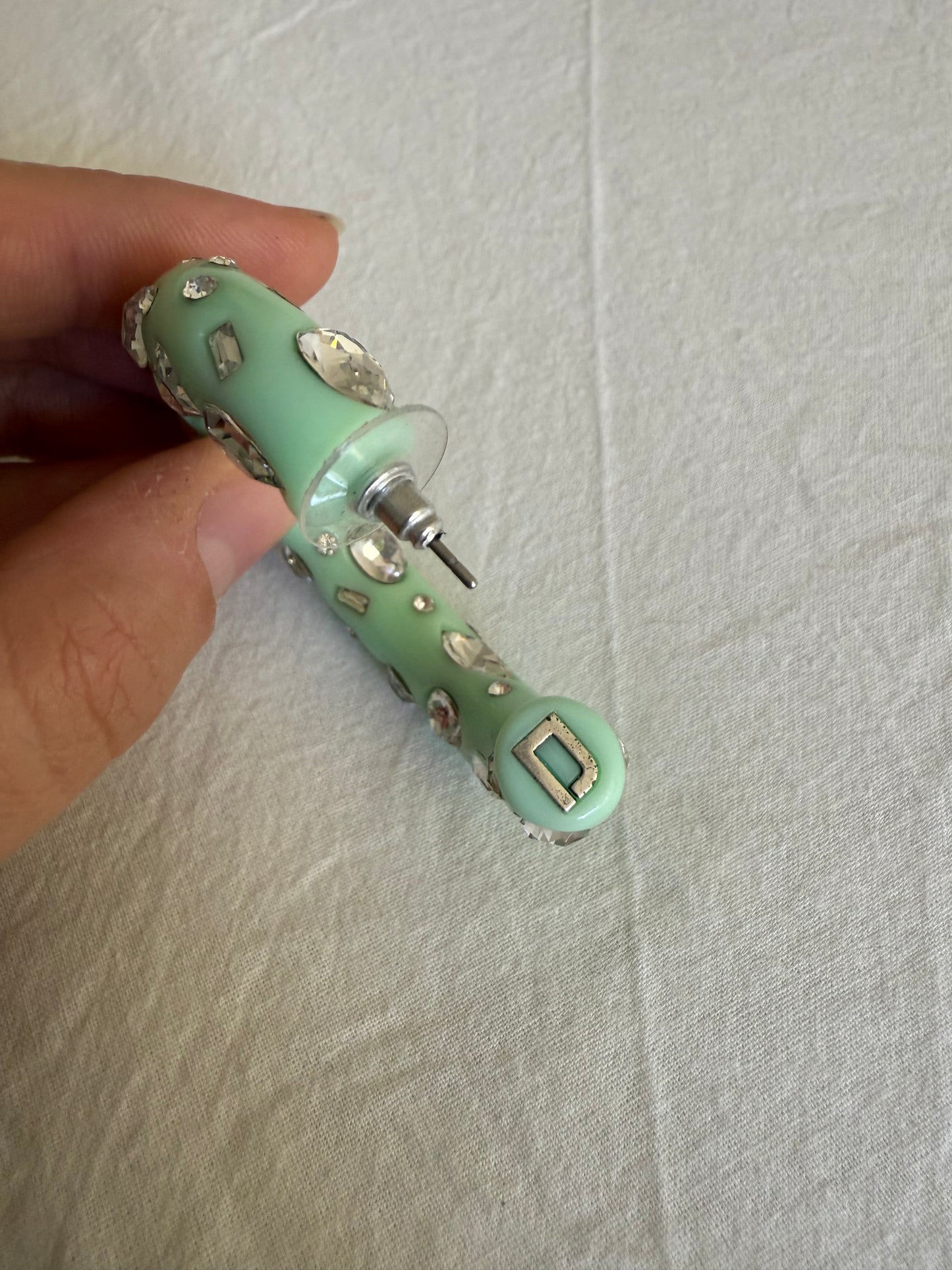 Dannijo Mint Green Resin Hoop Earrings with Crystal Embellishments