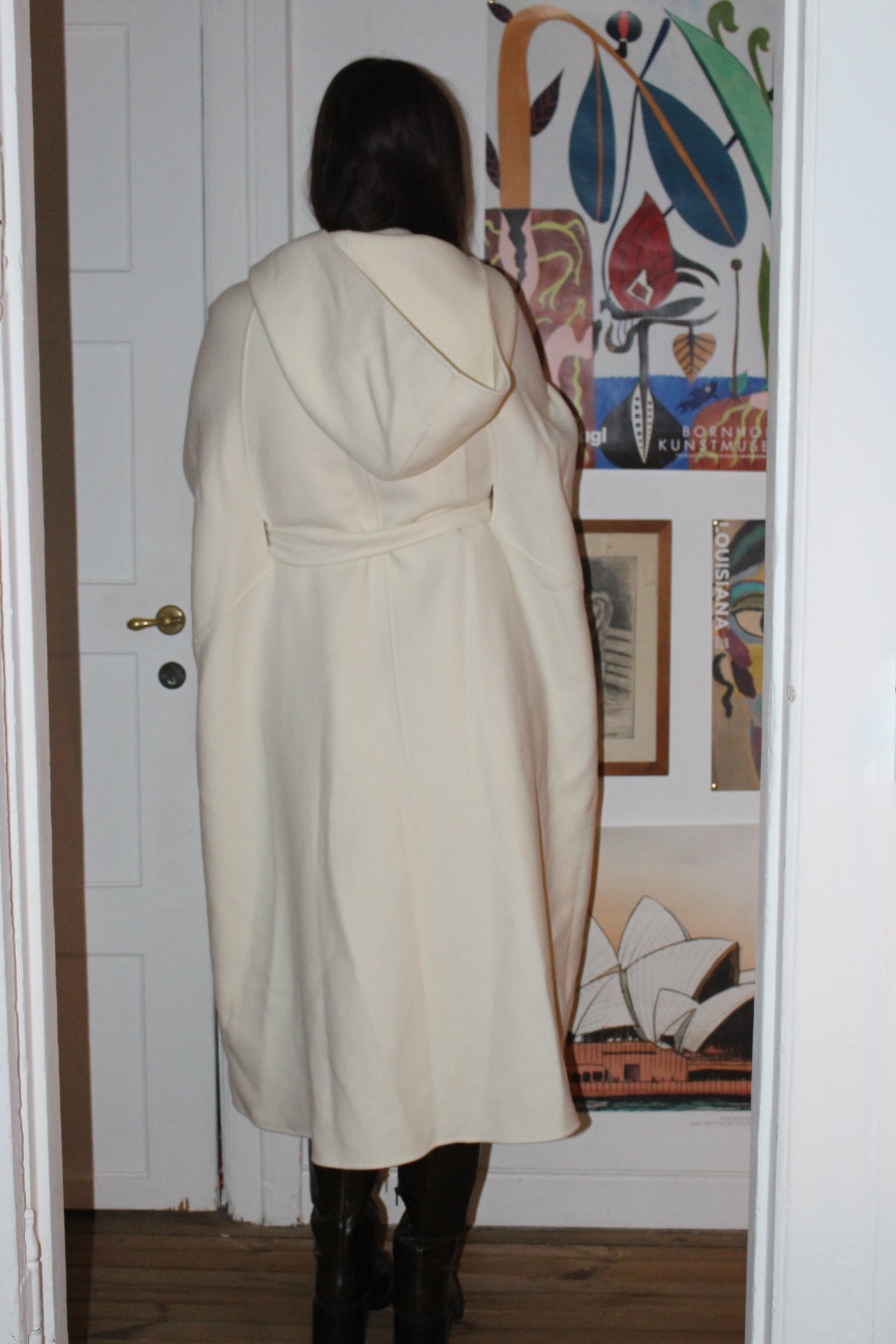 Mackage Wool Cream Poncho with Hood and Belt