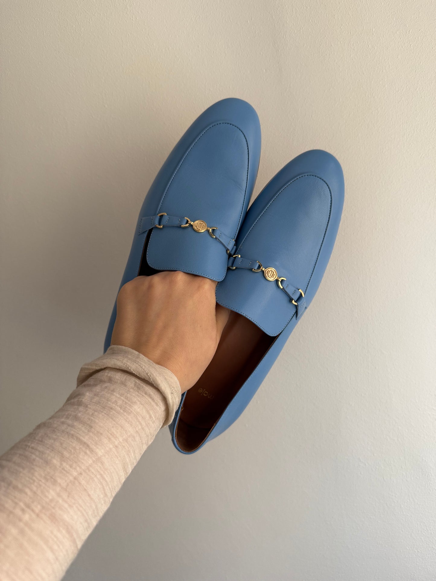 Maje Sky Blue Leather Loafers