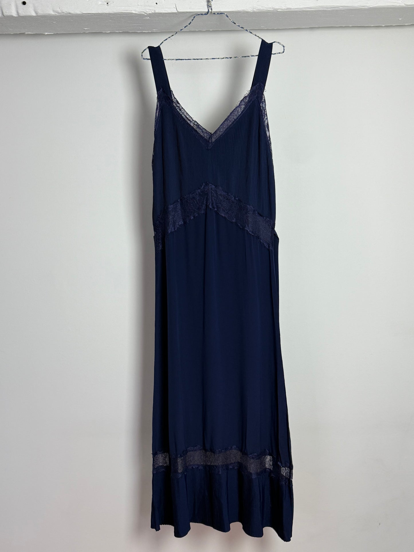 Sleeping with Jacques Midnight Blue Maxi Dress with Waistband and Lace Details