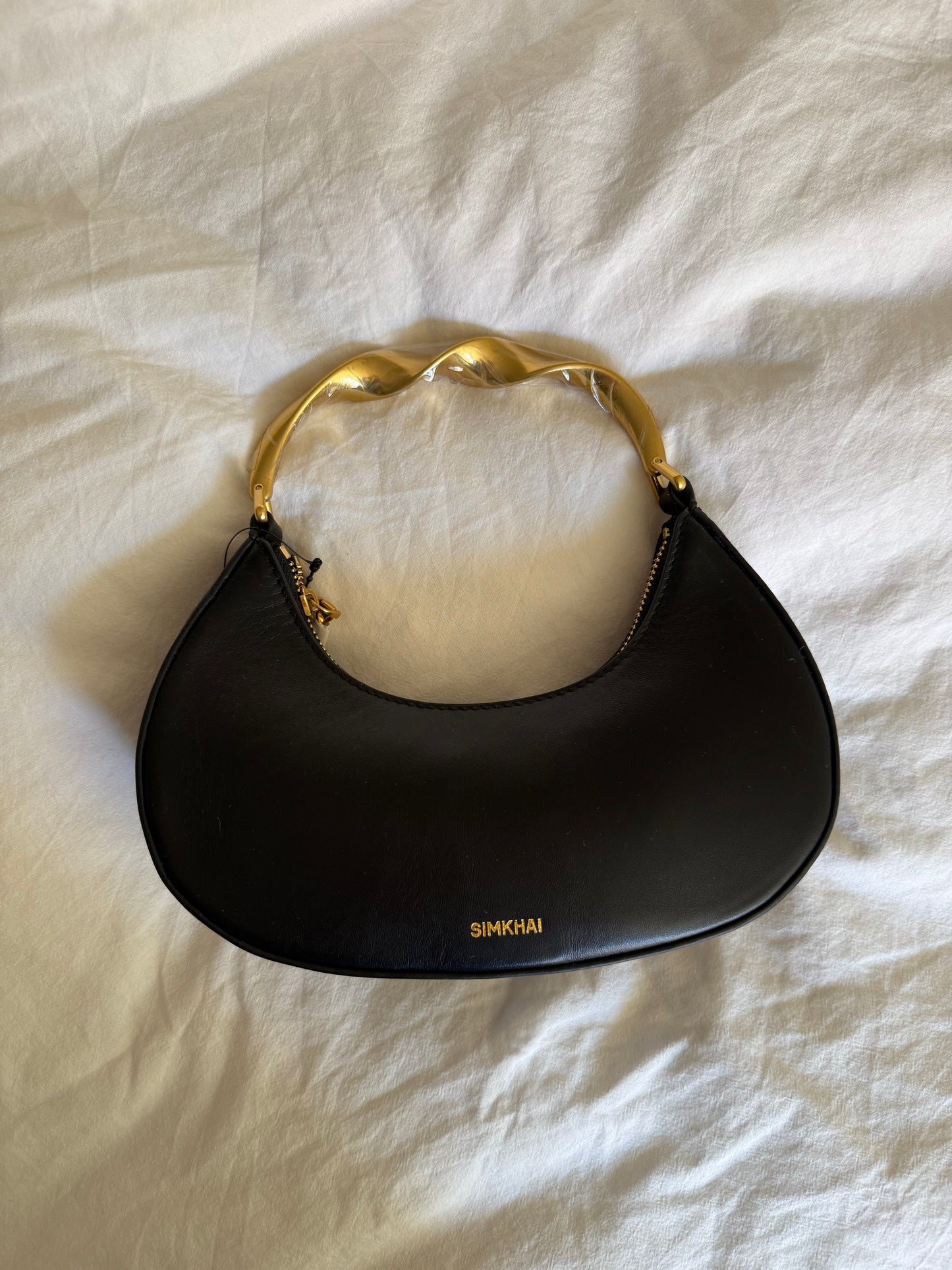 Simkhai Black Leather Handbag with Gold-Finish Hardware