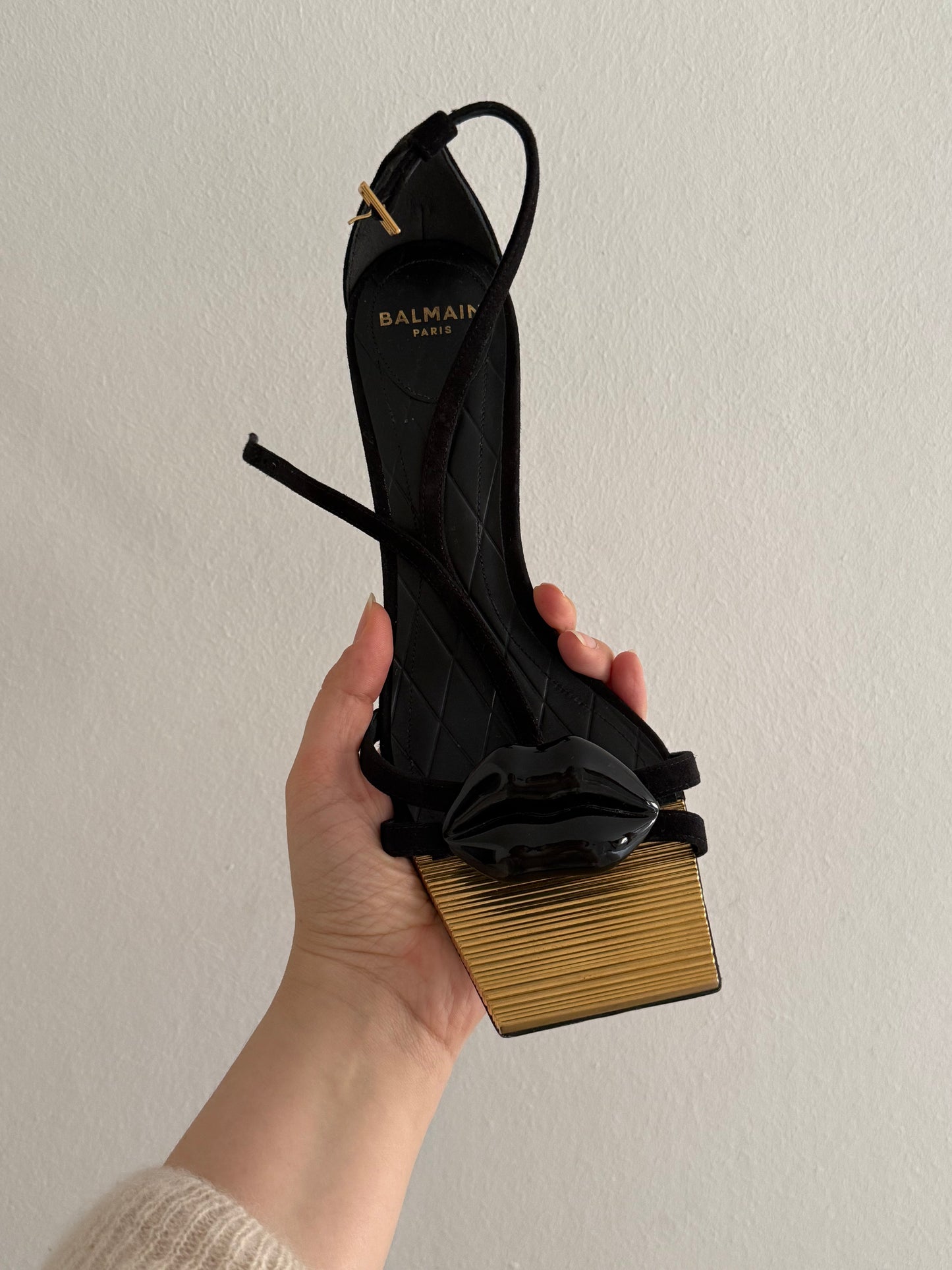 Balmain Black and Gold Lip Sandals