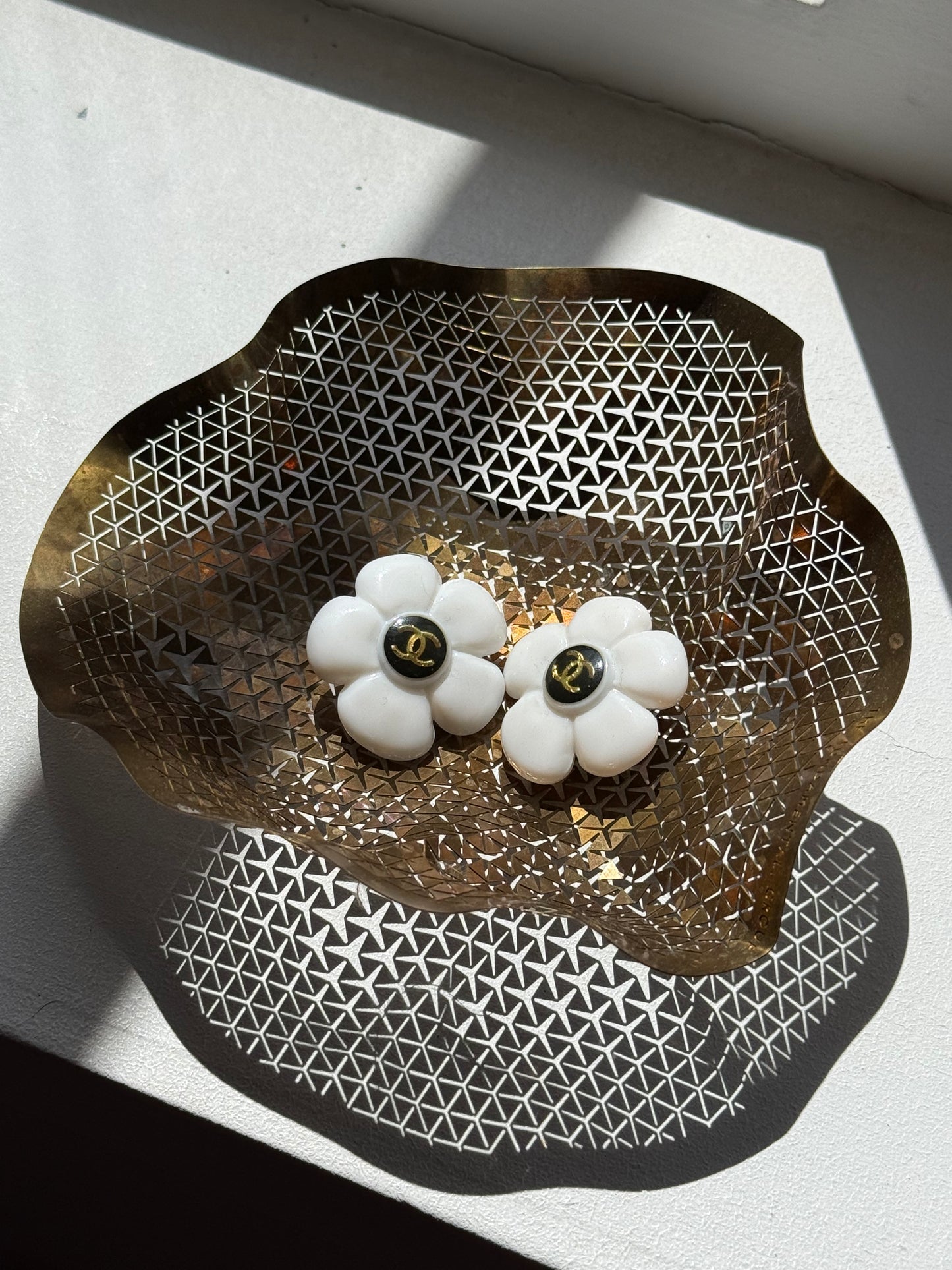 Vintage Sculptural Brass Catchall Bowl with Geometric Pierced Design
