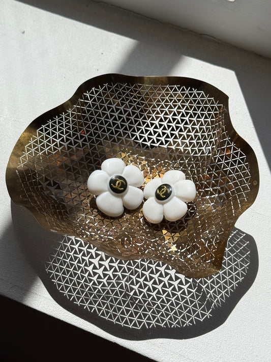 Vintage Sculptural Brass Catchall Bowl with Geometric Pierced Design