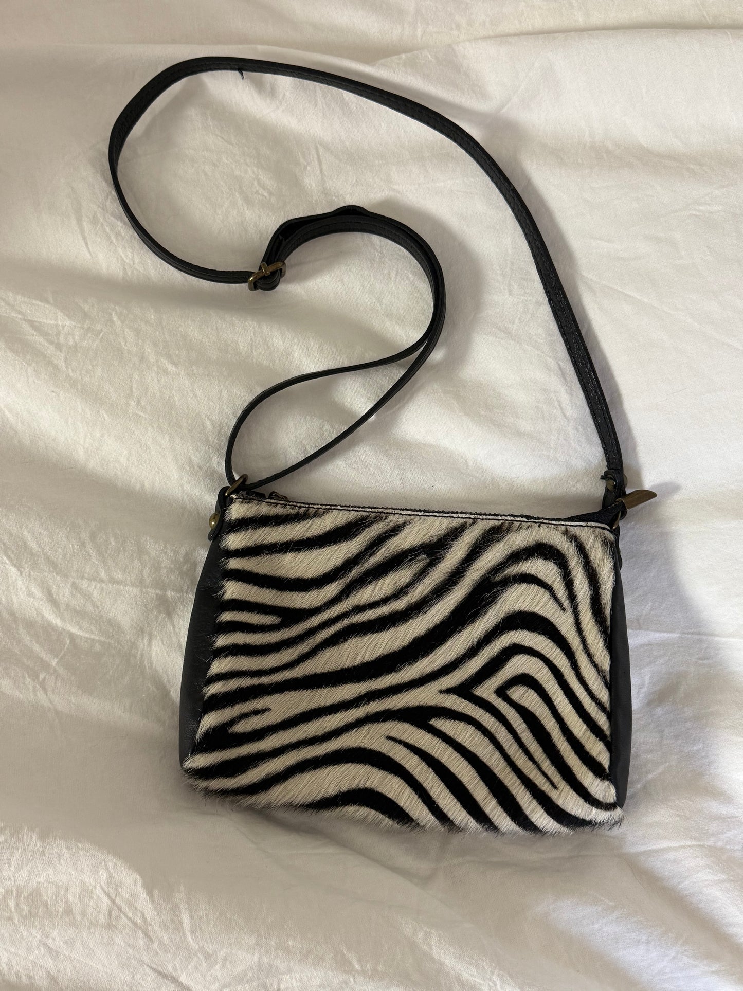 Vintage Rare Zebra Print Calf Hair Crossbody Bag