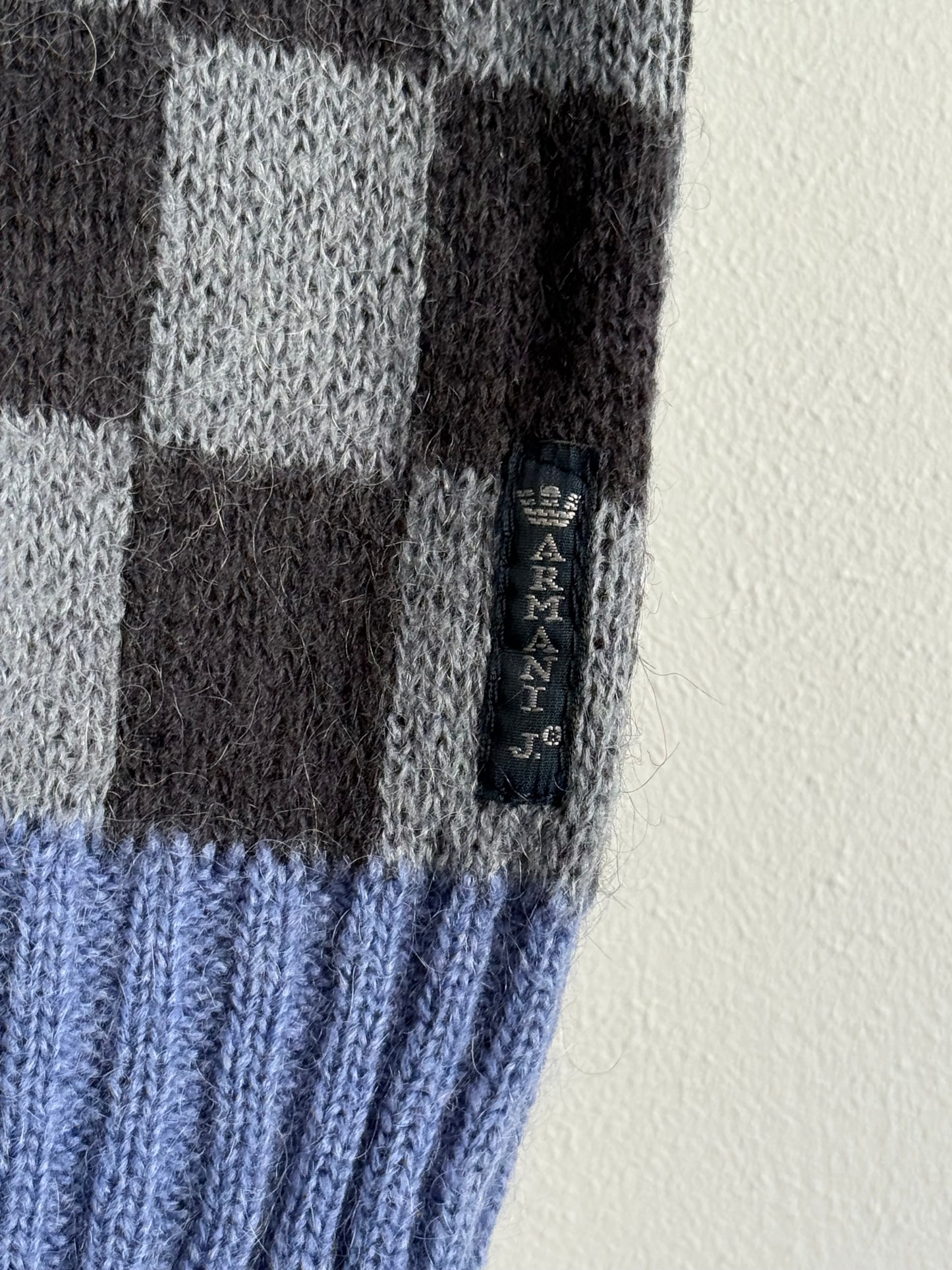 Vintage Armani Jeans Checkered Mohair Blend Knit Vest