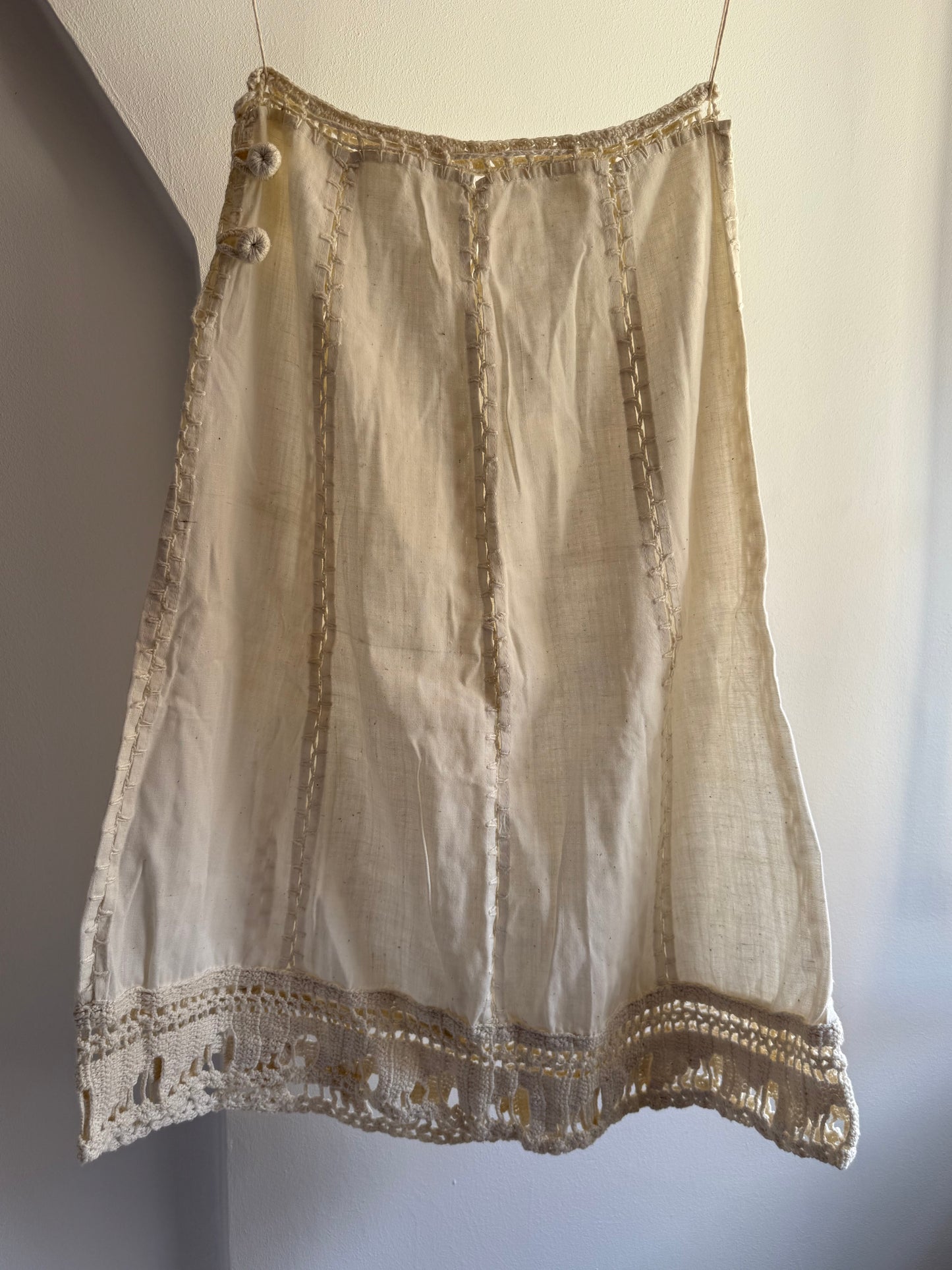 Vintage Linen Blend Crochet Trim Skirt