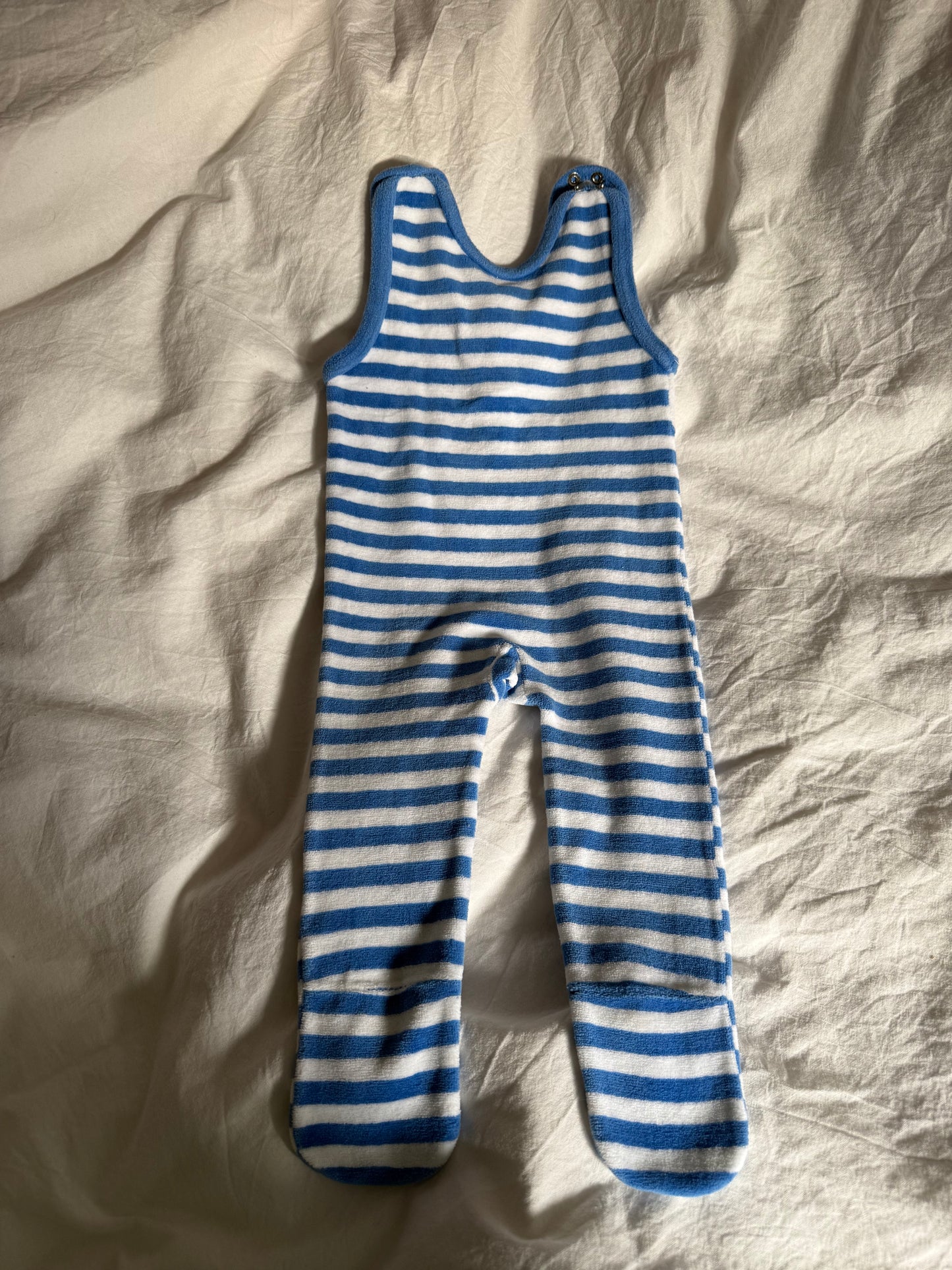 Vintage 1960s Striped Baby Romper with a Small Dog Motif