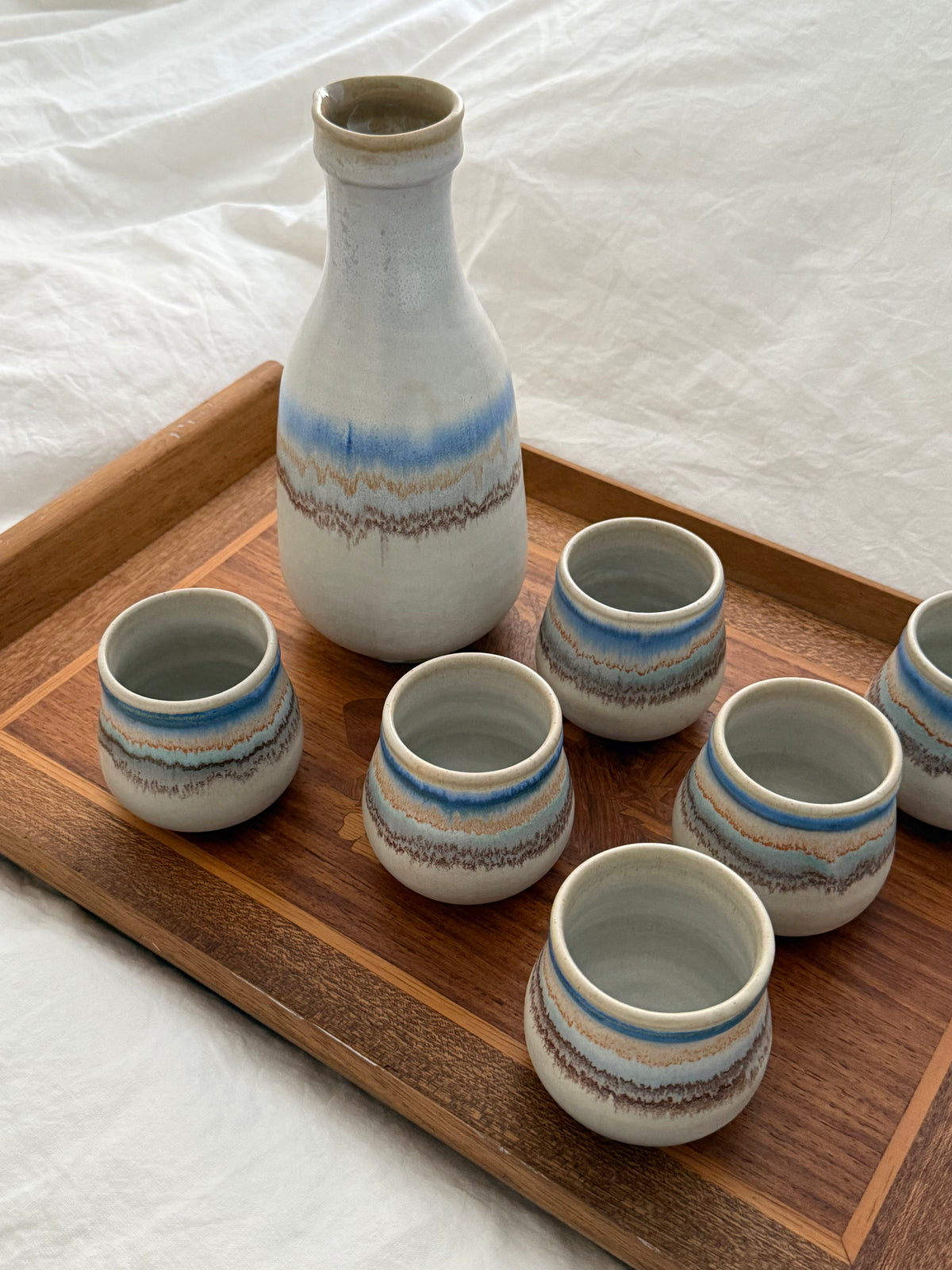 Vintage 1970s Kamini Pottery Carafe Set - 7 Pieces