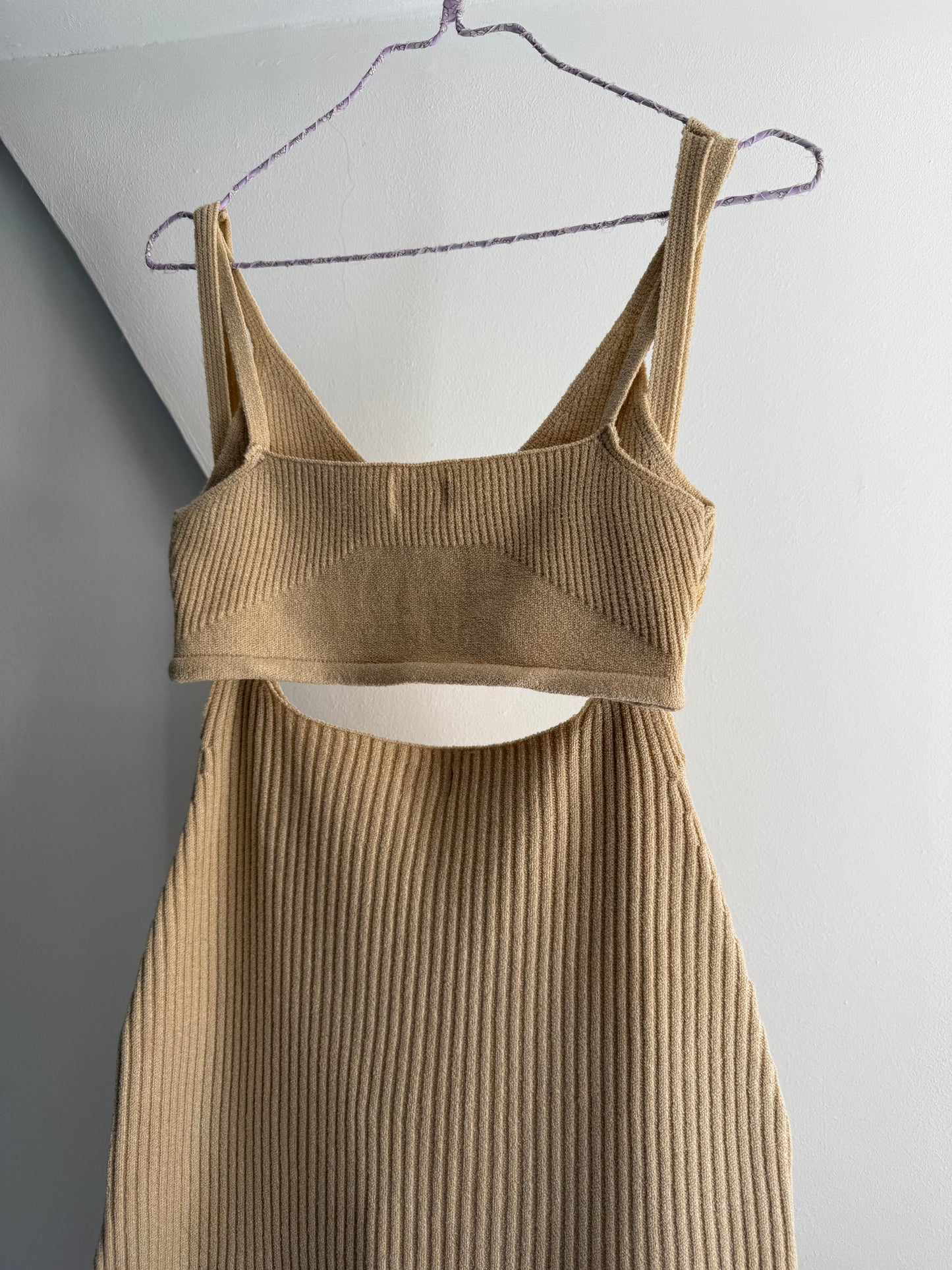 HONEST the label Beige Rib Knit Dress and Bralette Set