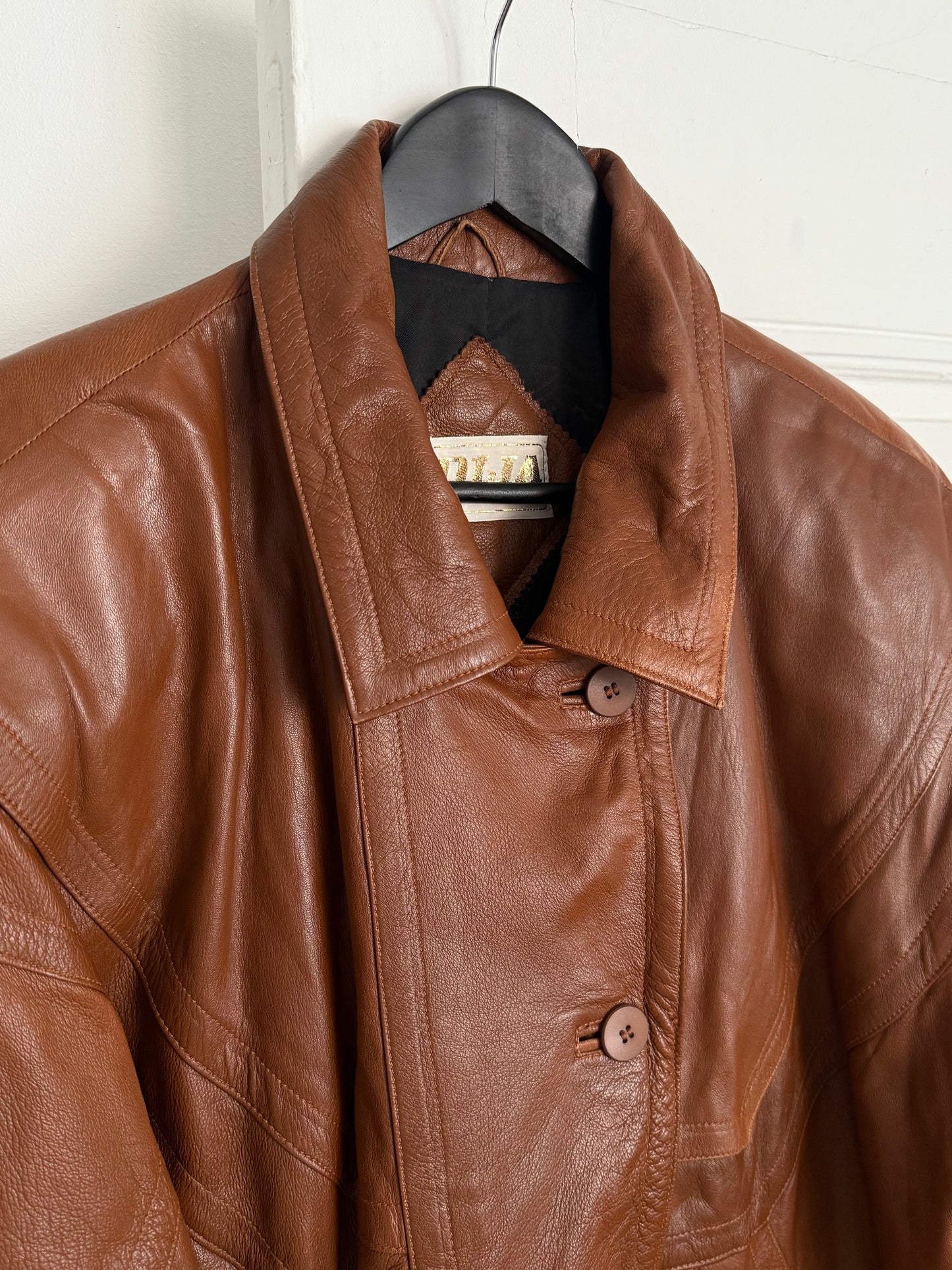 Vintage Dija Cognac Brown Oversized Leather Jacket