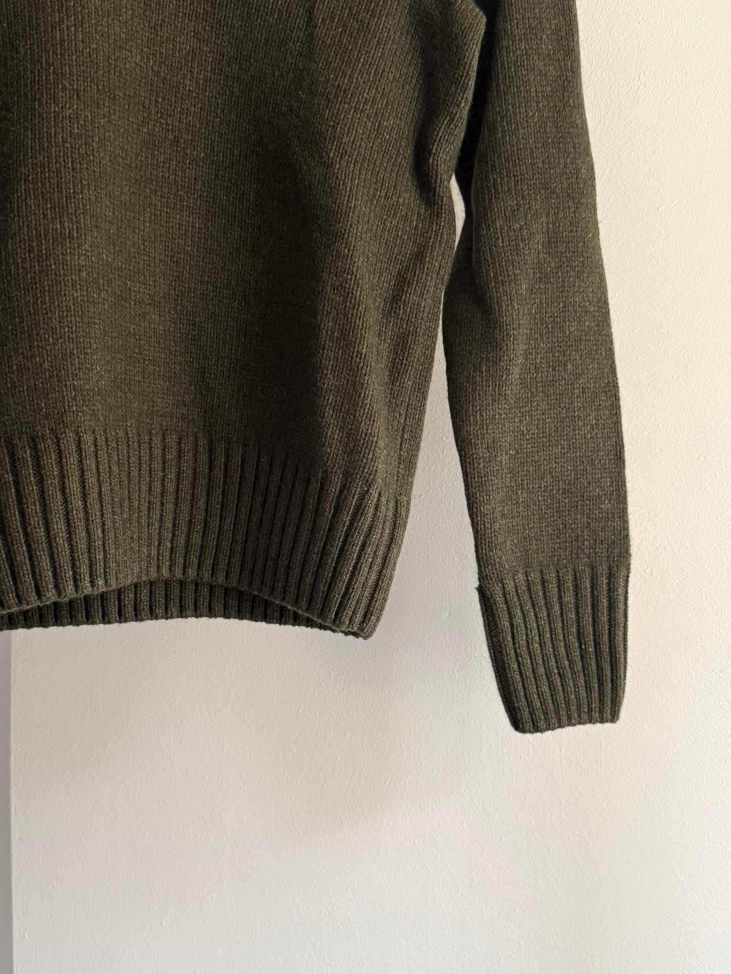 Ralph Lauren Olive Cashmere and Wool Blend Shawl Collar Sweater