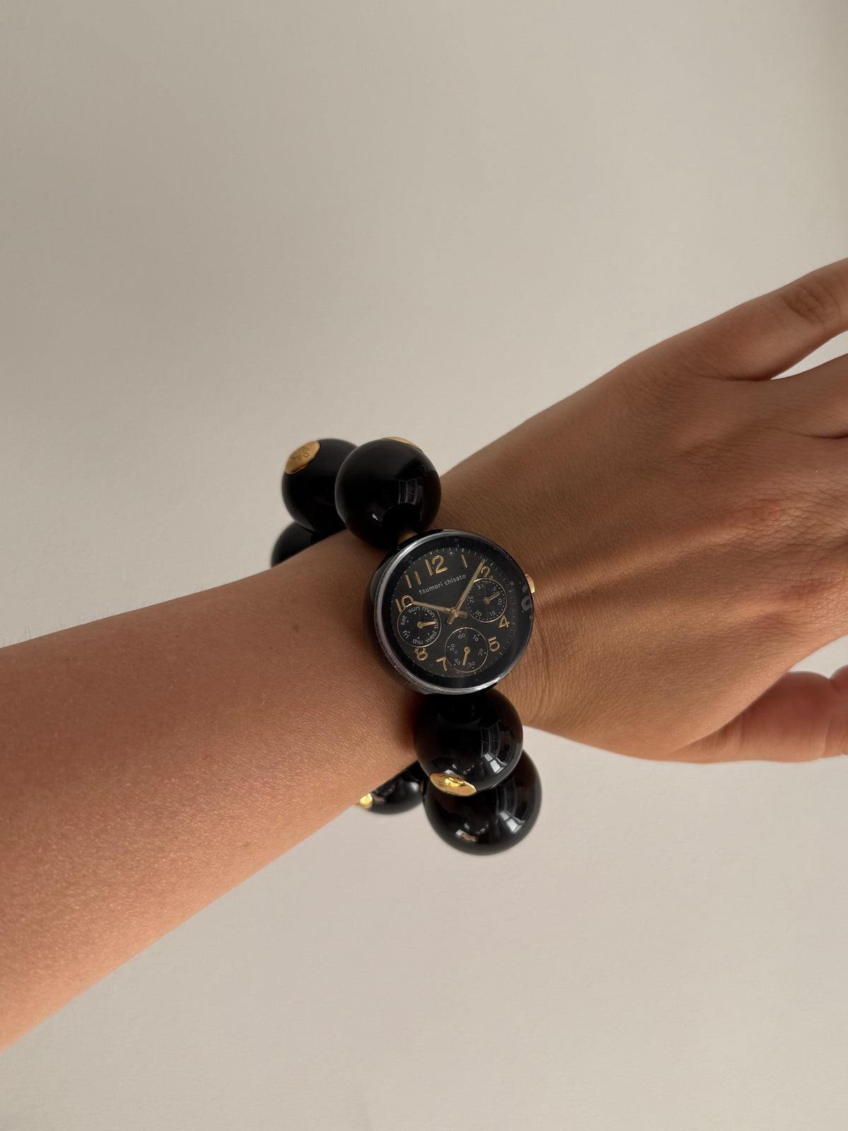 Vintage Tsumori Chisato Black Beaded Bracelet Watch