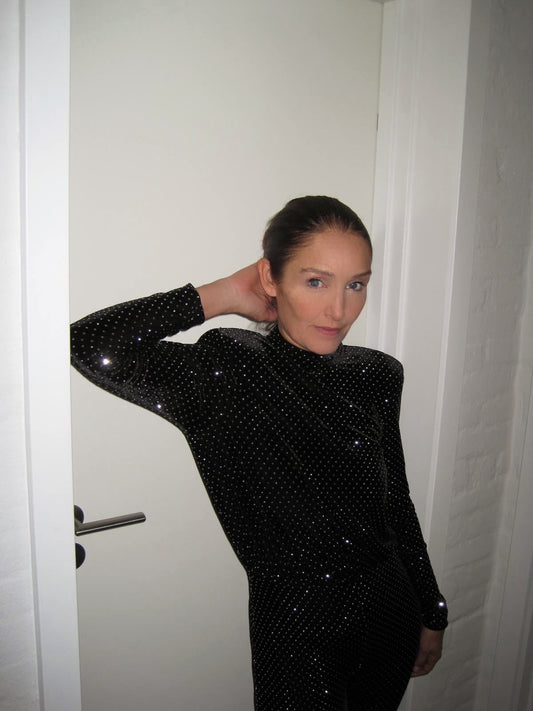 Nadine Merabi Shimmering Jumpsuit with Flared Trousers