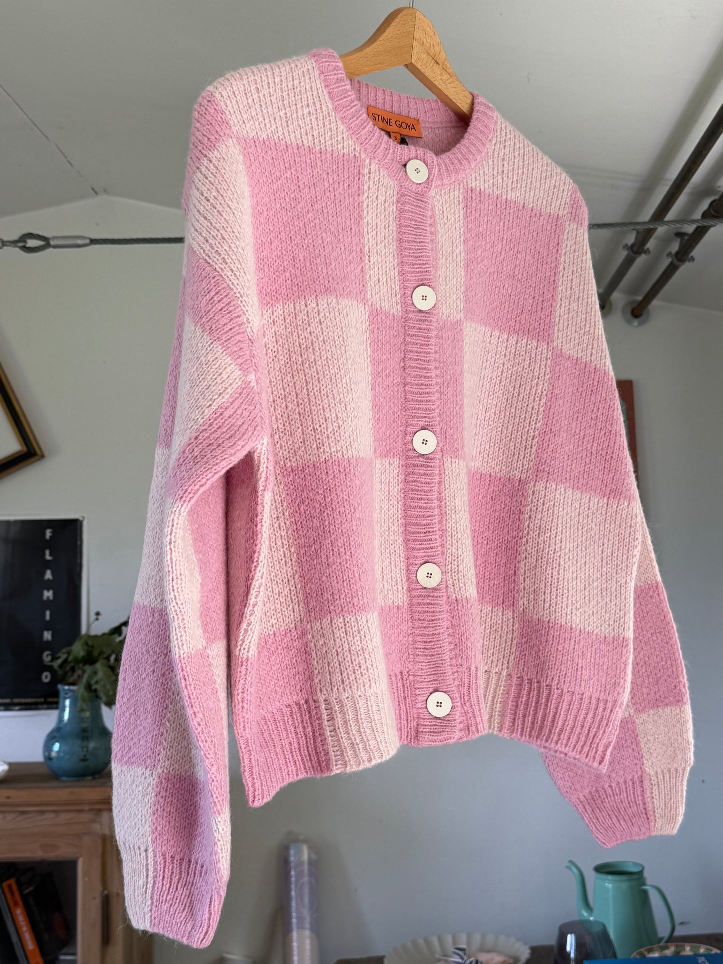 Stine Goya Checkered Pink Cardigan