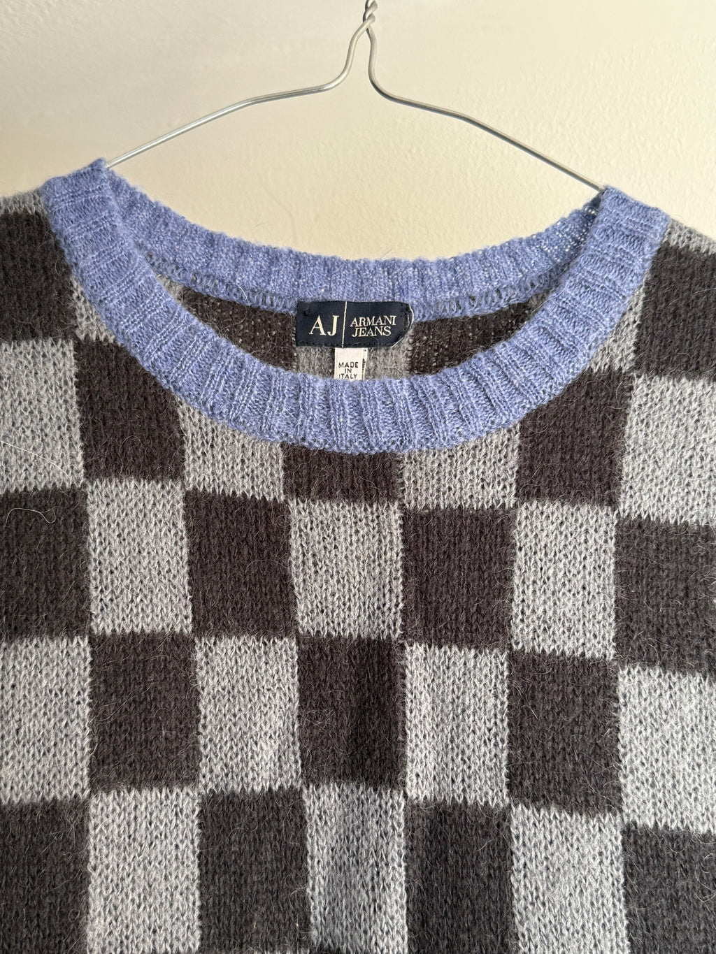 Vintage Armani Jeans Checkered Mohair Blend Knit Vest