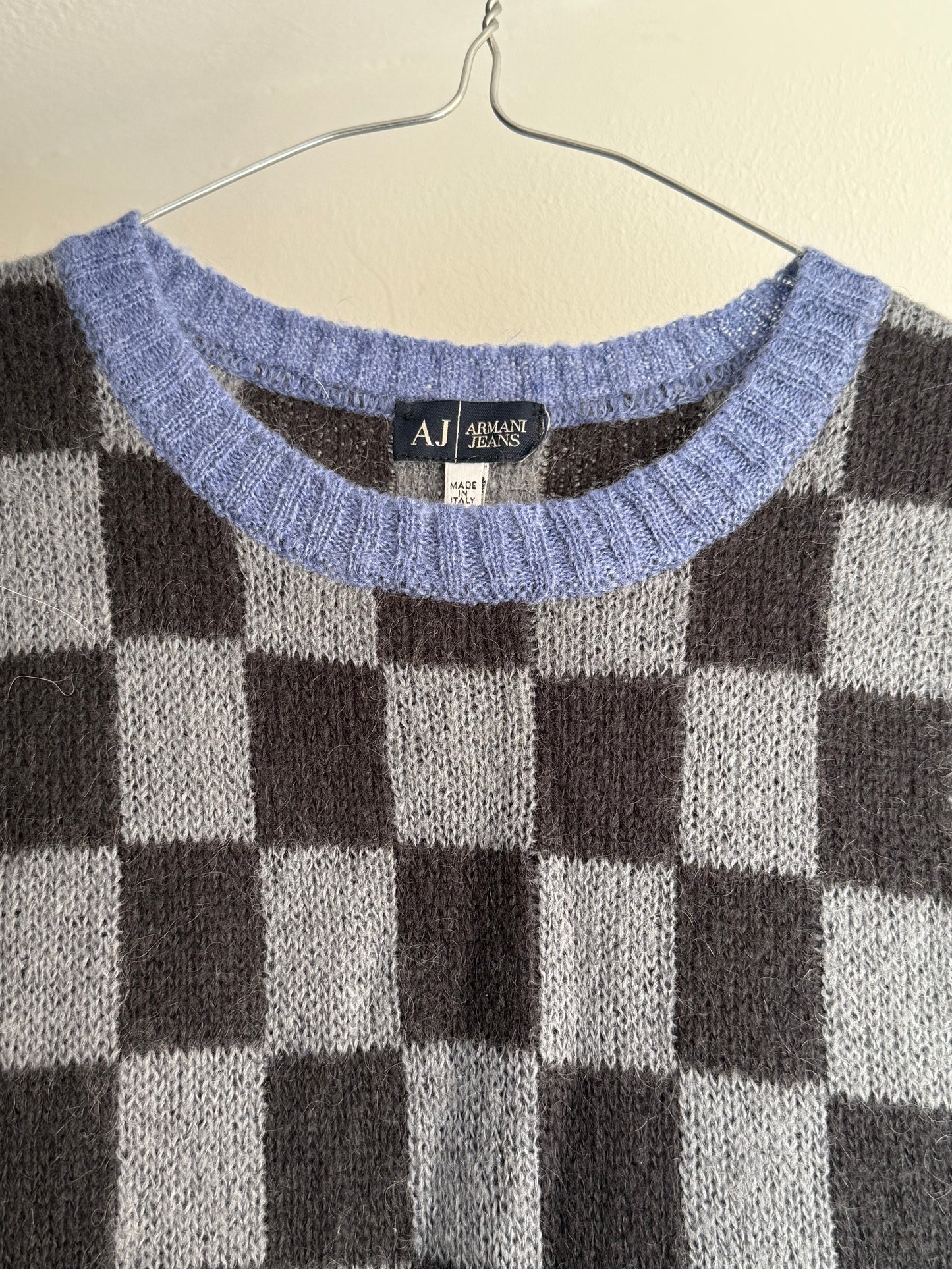 Vintage Armani Jeans Checkered Mohair Blend Knit Vest