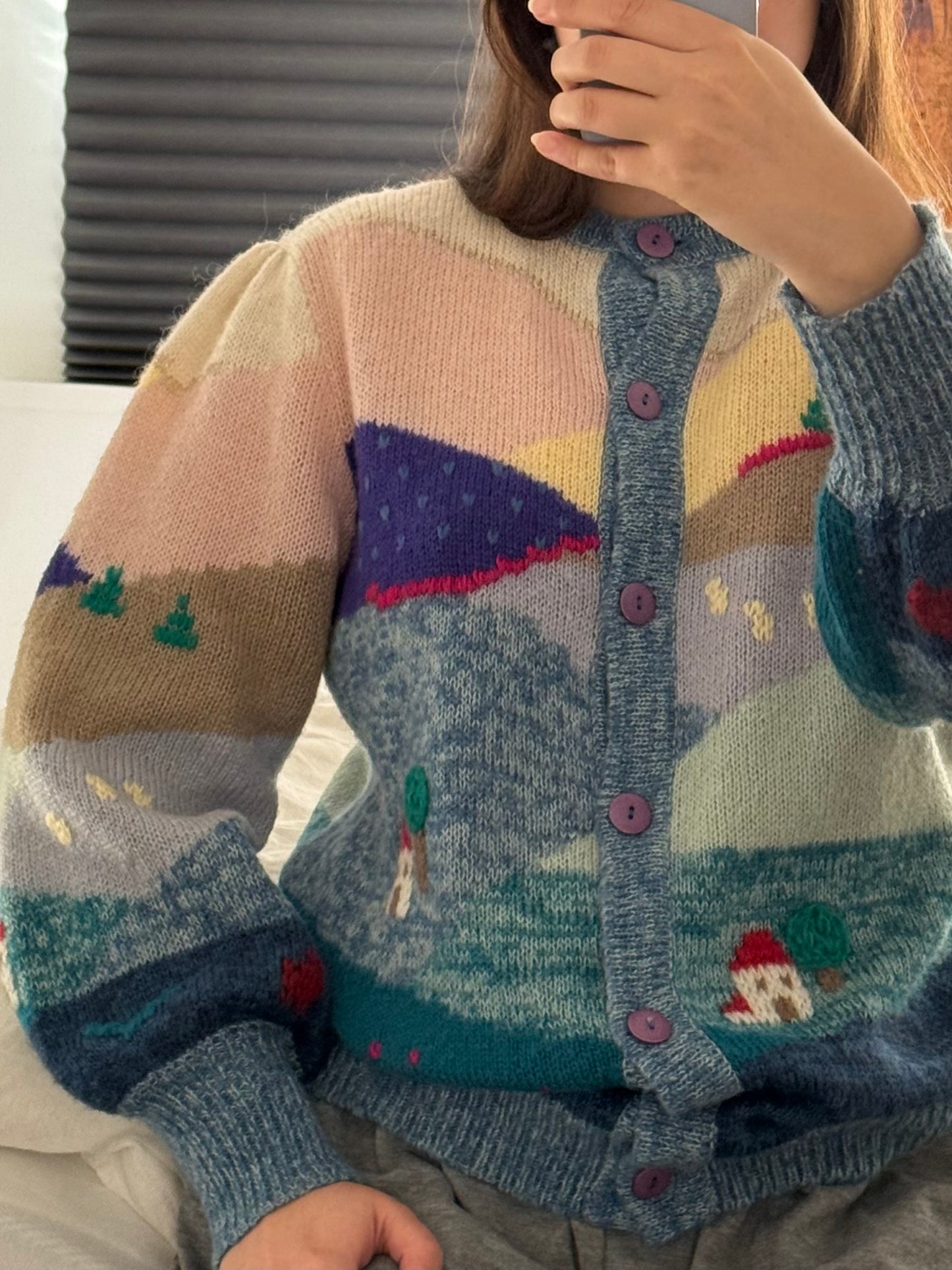 Vintage Cottage Landscape Cardigan