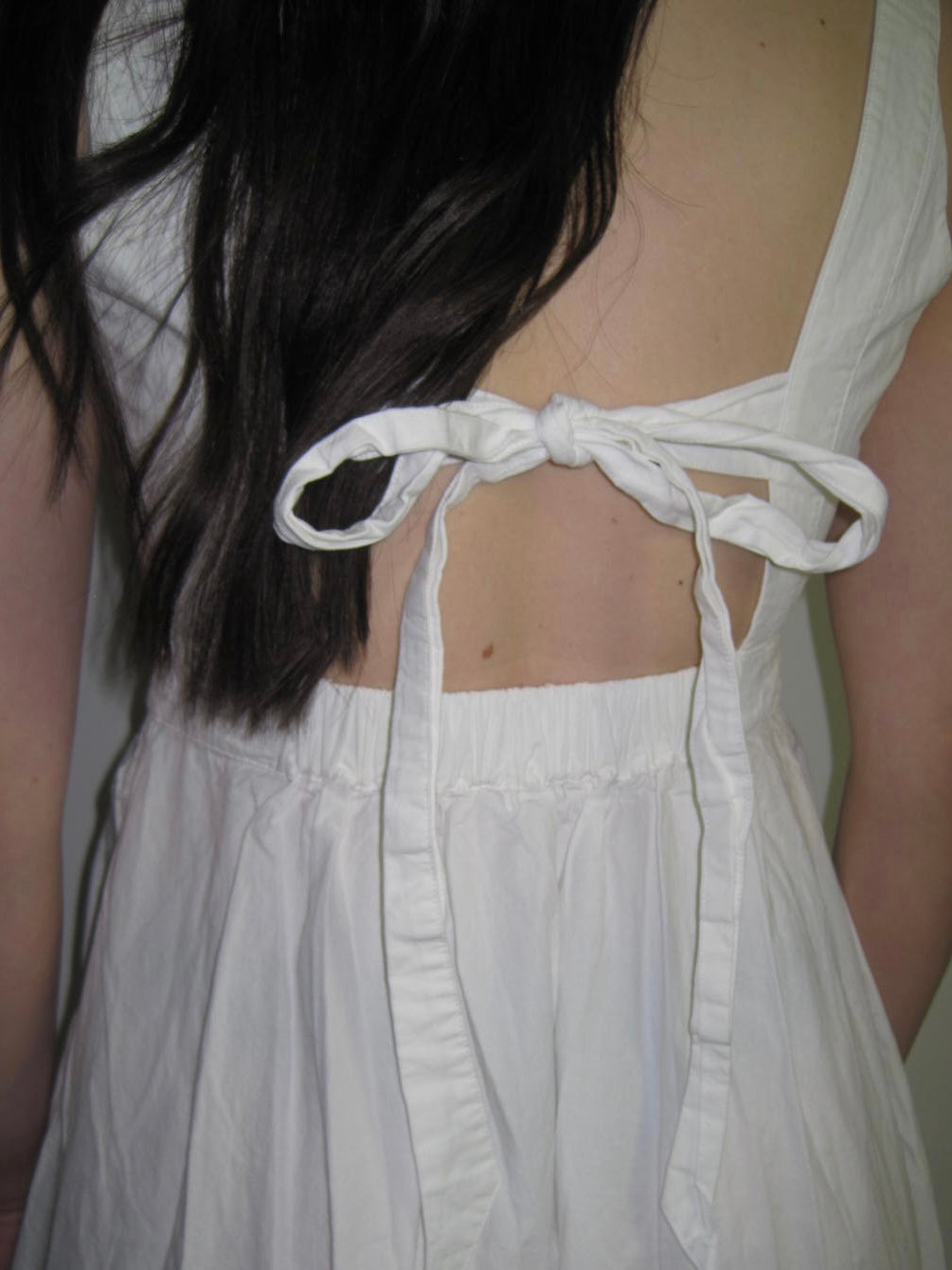 Ciao Lucia White Open Back Cotton Midi Dress with Bow Detail