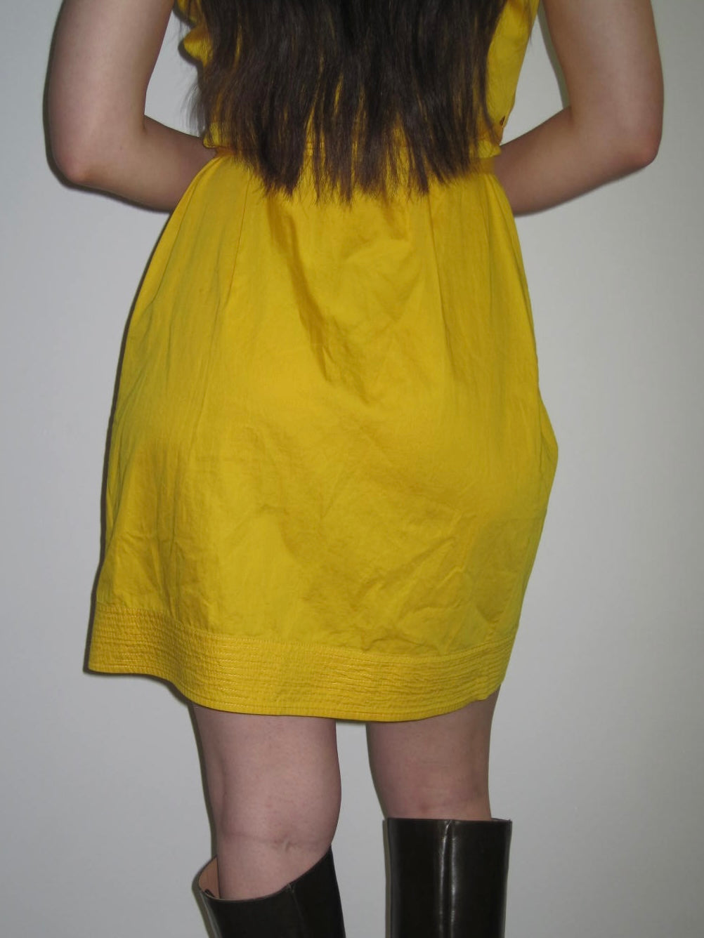 Vintage Diane Von Furstenberg Yellow Wrap Mini Dress With Textured Trim and Tie Waist