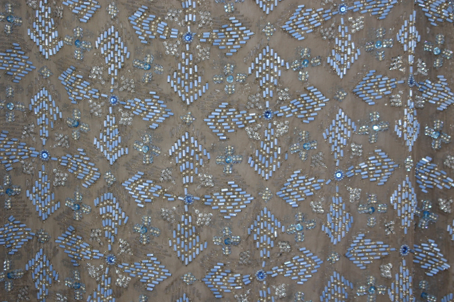 Rare Hand Beaded Vintage Cocktail Dress in Soft Nude and Blue