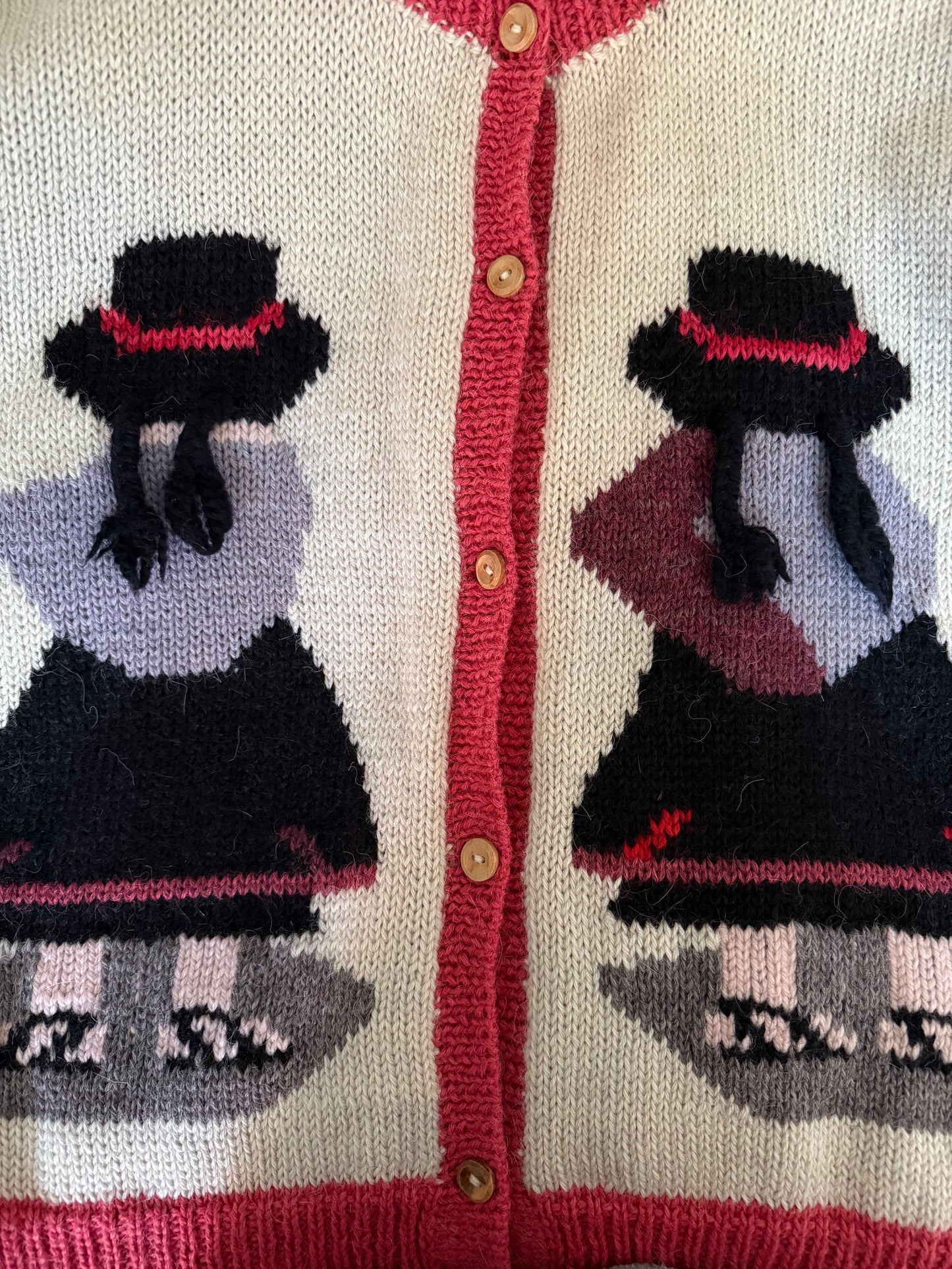 Vintage Peruvian Cardigan with Figure Pattern