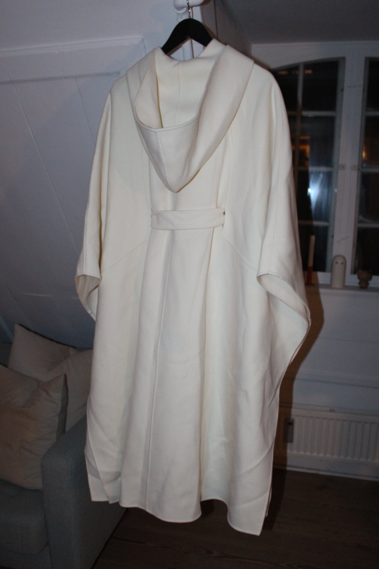 Mackage Wool Cream Poncho with Hood and Belt