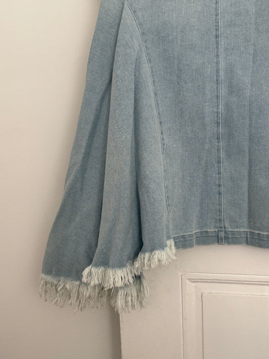 Naya Rea Asymmetric Flared Denim Midi Skirt