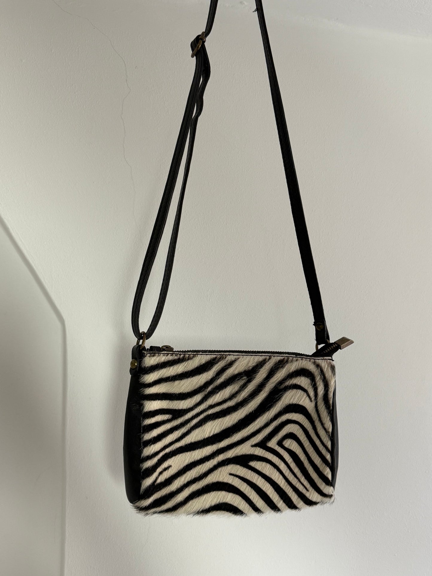 Vintage Rare Zebra Print Calf Hair Crossbody Bag