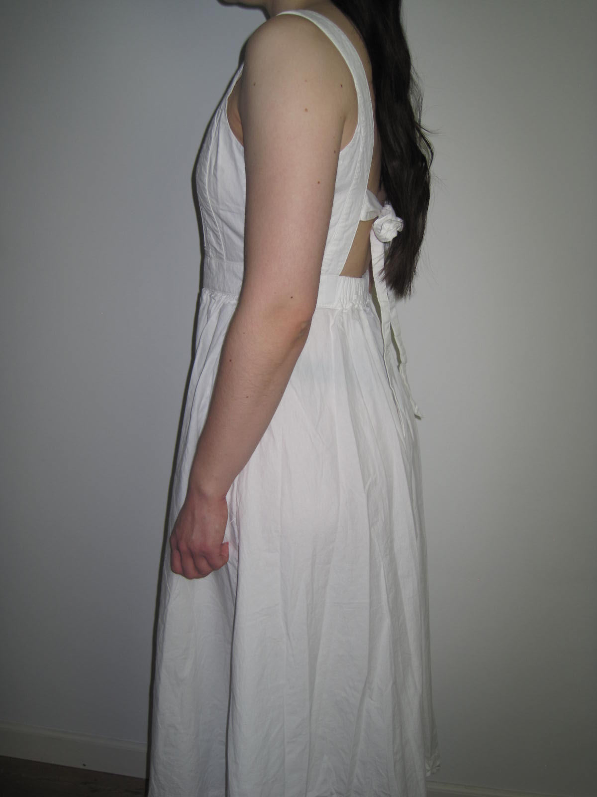 Ciao Lucia White Open Back Cotton Midi Dress with Bow Detail